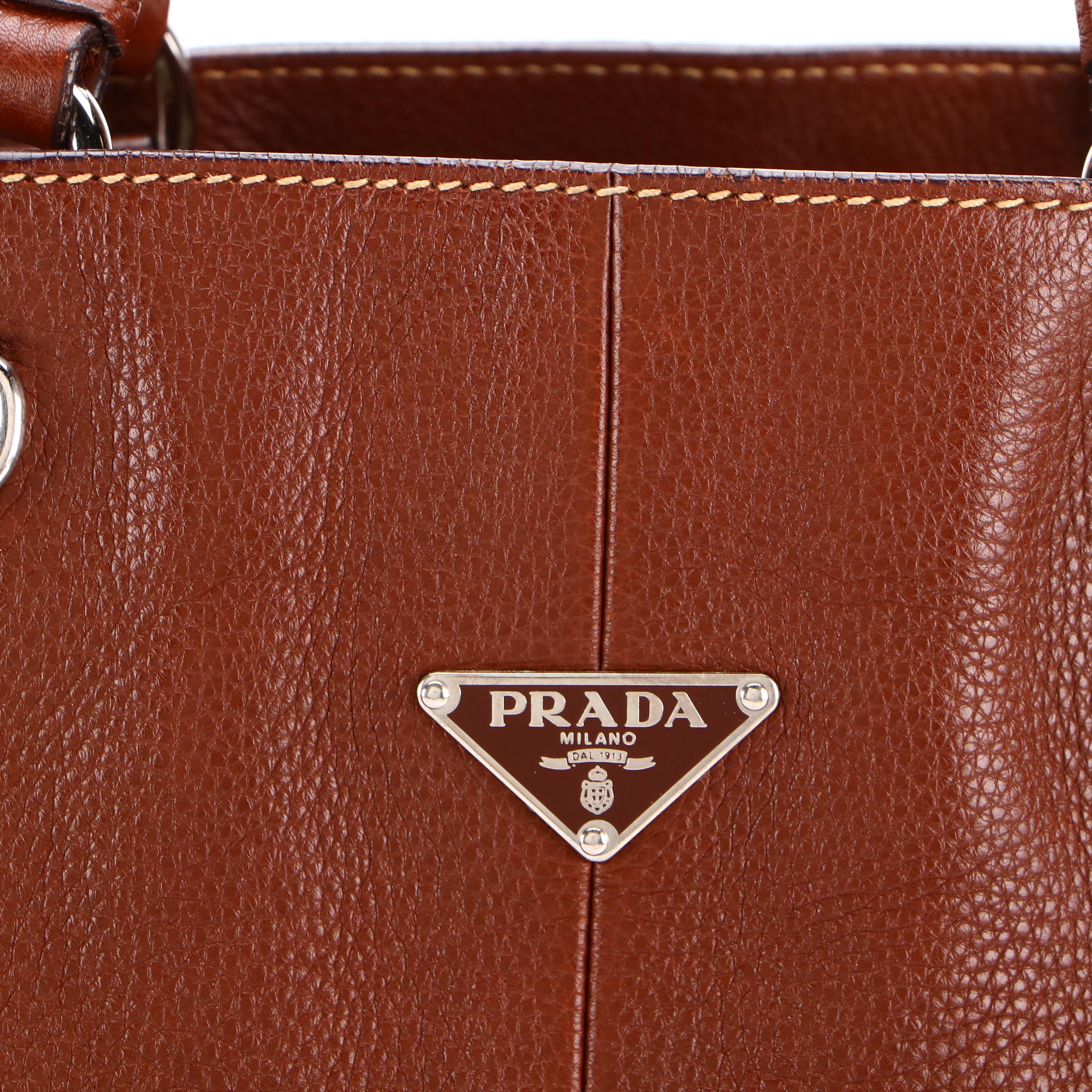 Prada Shoulder Tote Bag in Vitello Daino Leather with Two Exterior Flap Pockets
