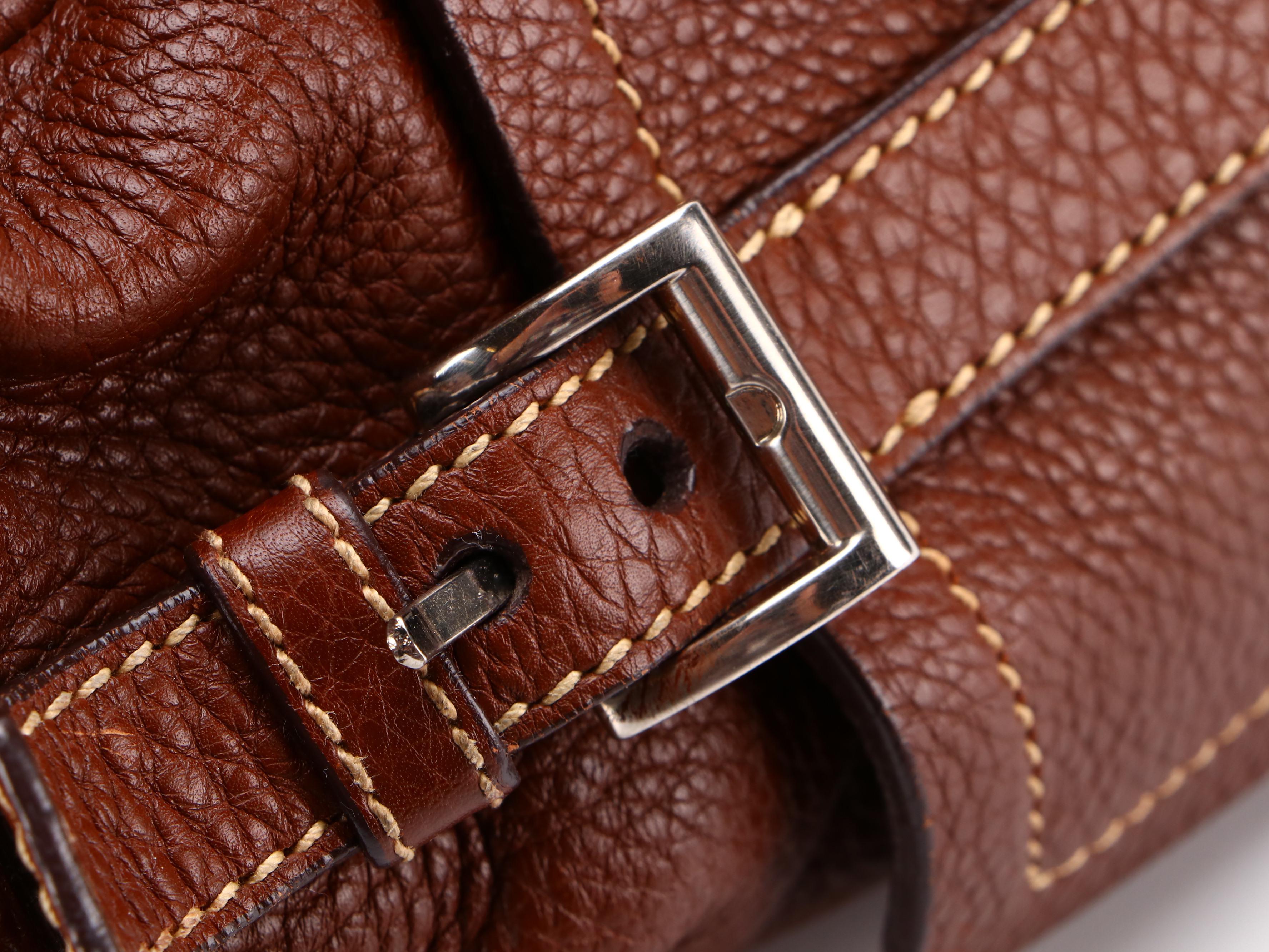 Prada Shoulder Tote Bag in Vitello Daino Leather with Two Exterior Flap Pockets