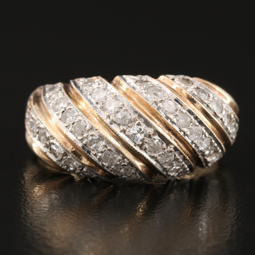 14K 0.72 CTW Diamond Striped Dome Ring