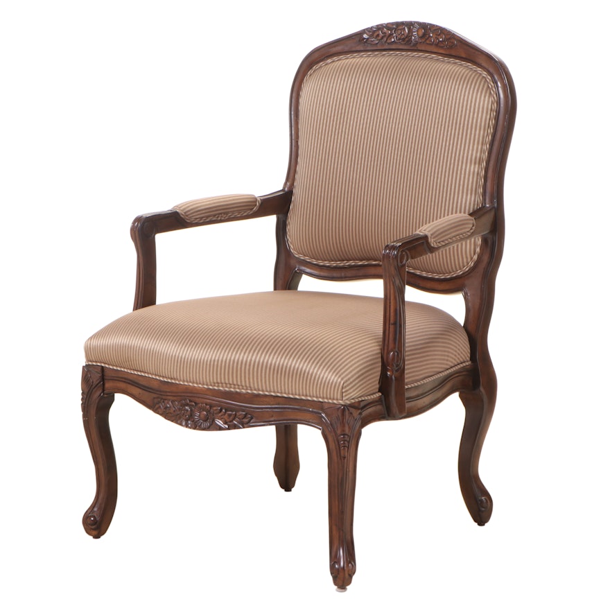 Hammary Furniture Louis XV Style Walnut-Stained and Custom-Upholstered Fauteuil