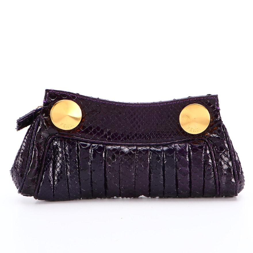 Fendi Zip Clutch Pouch in Purple Python