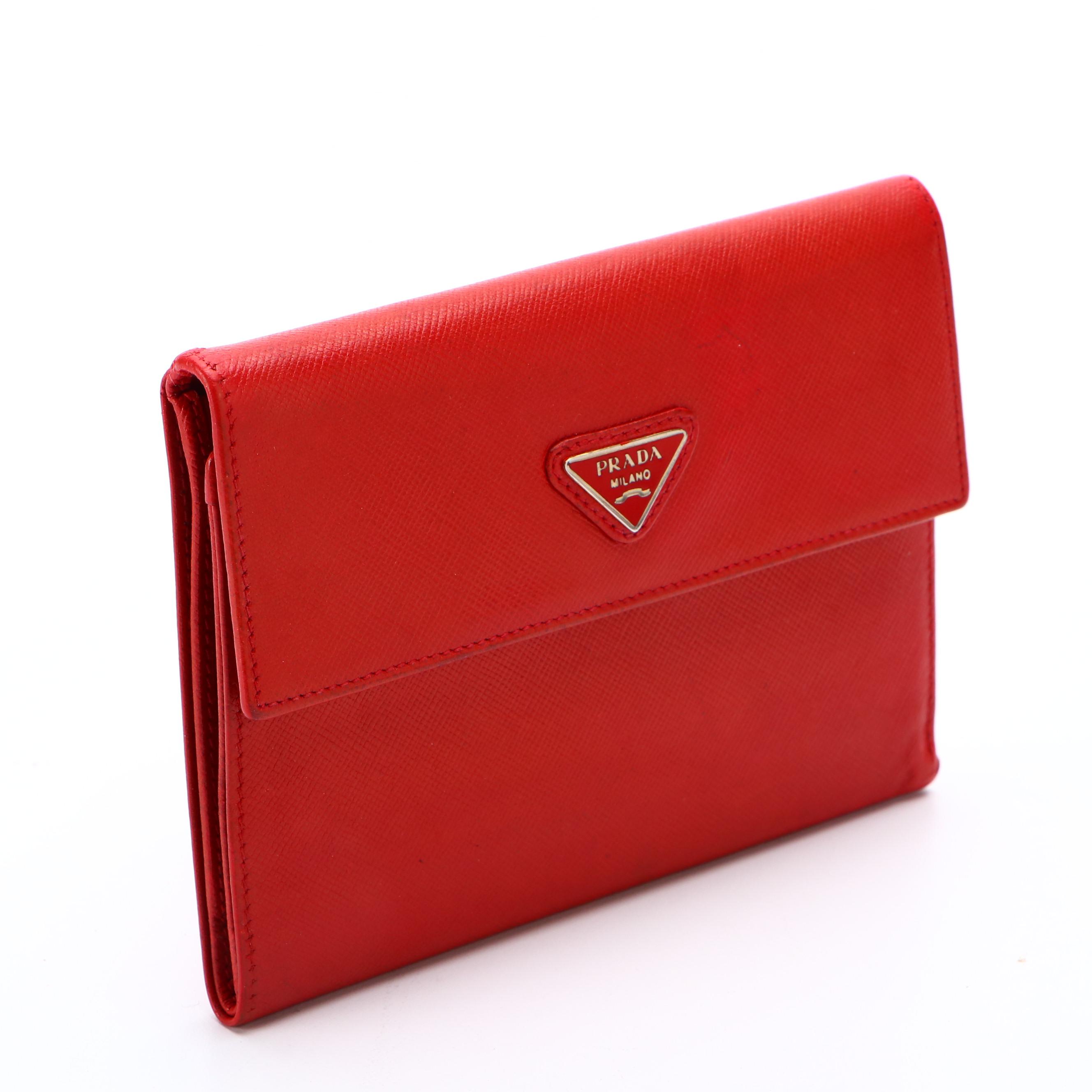 Prada Front Flap Wallet in Red Saffiano Leather