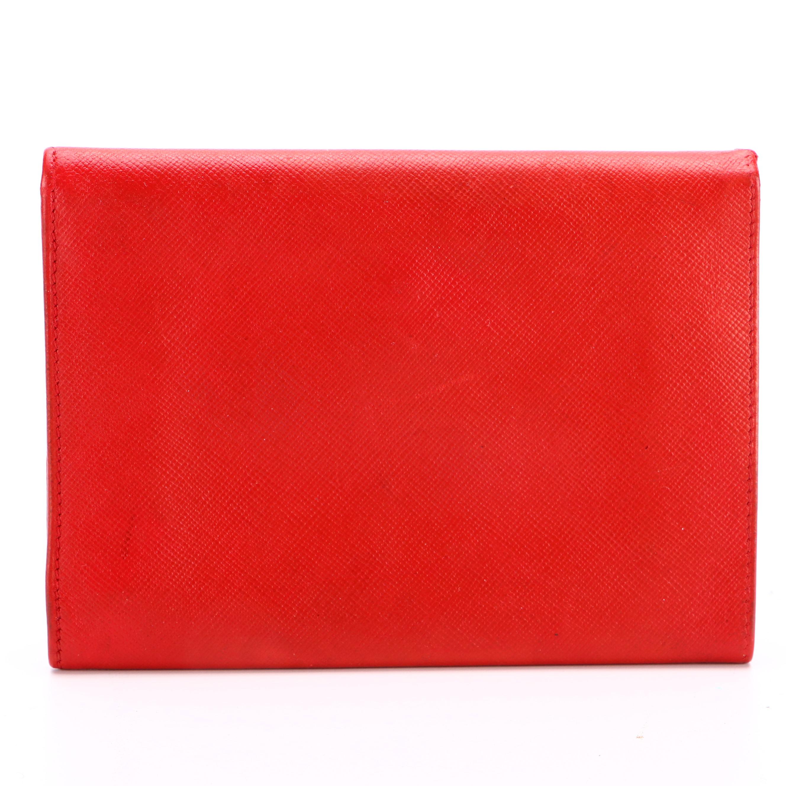 Prada Front Flap Wallet in Red Saffiano Leather