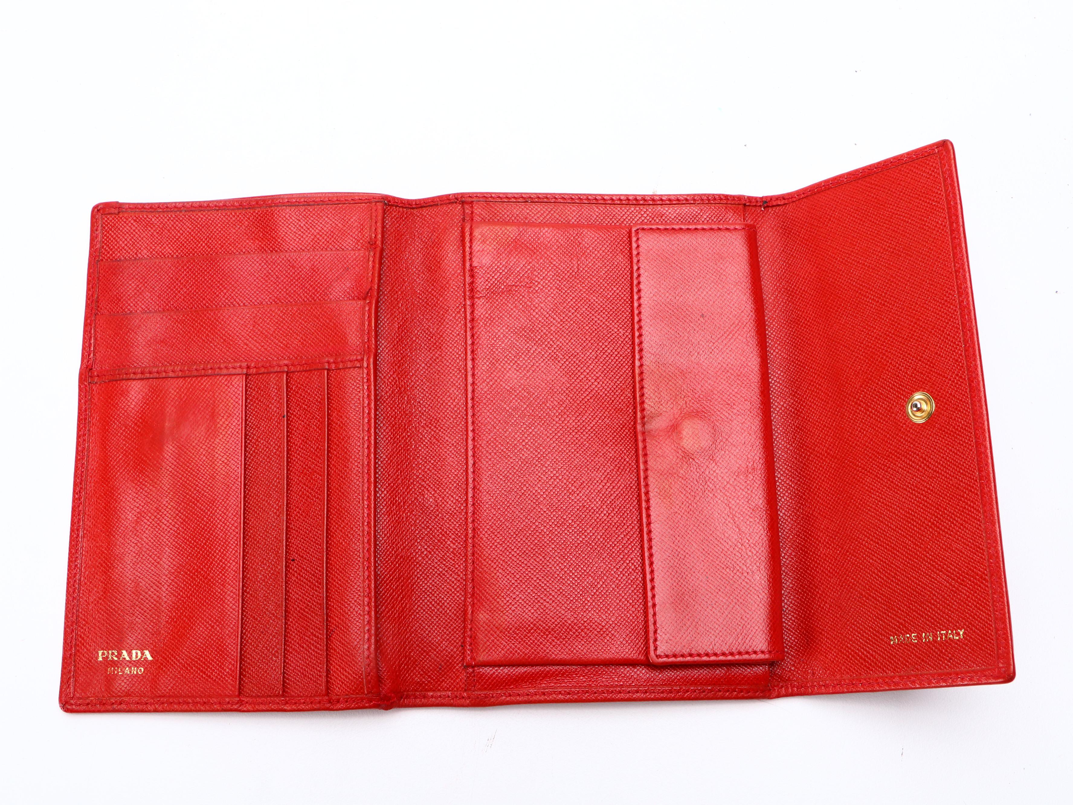 Prada Front Flap Wallet in Red Saffiano Leather