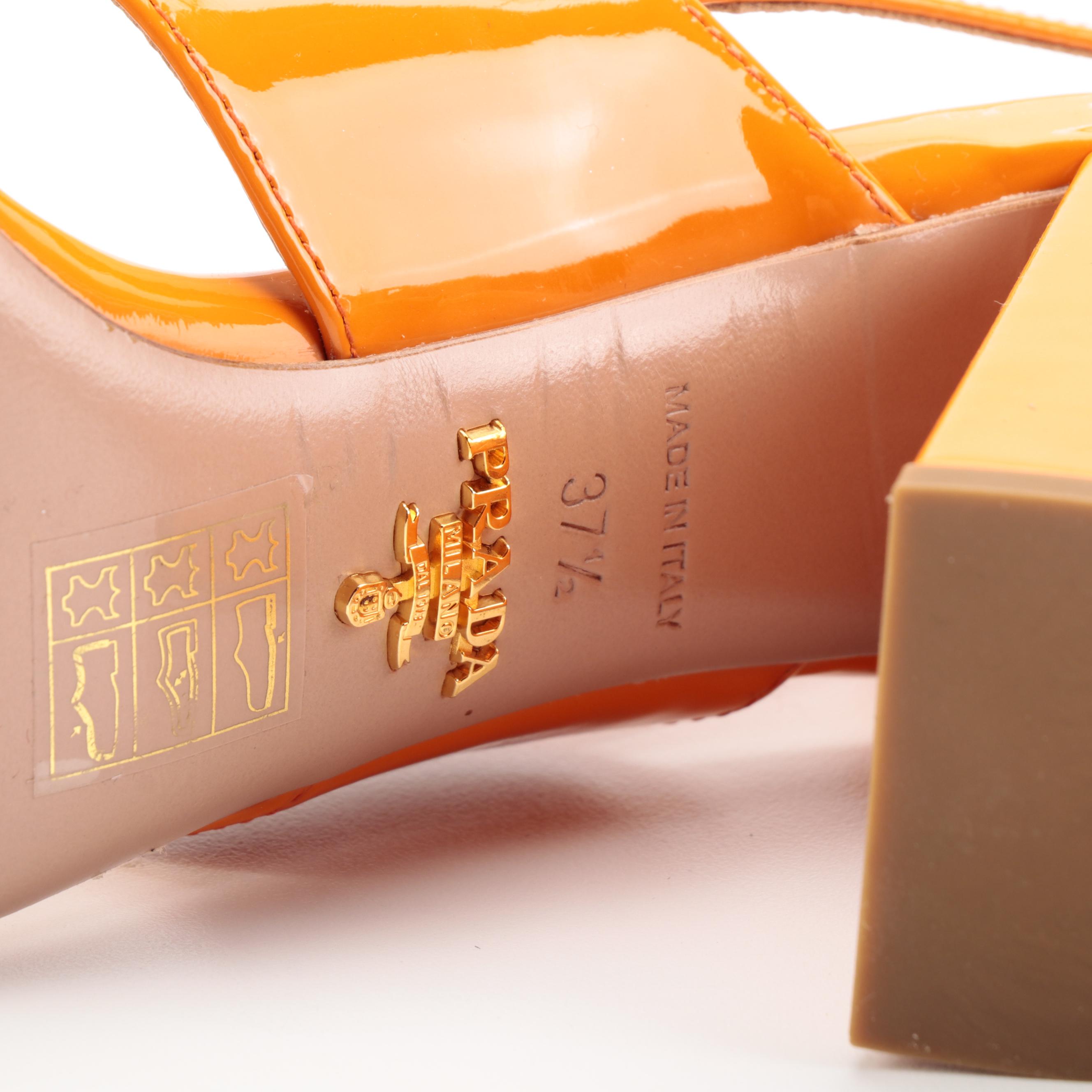 Prada Orange Patent Leather Sandals with Box