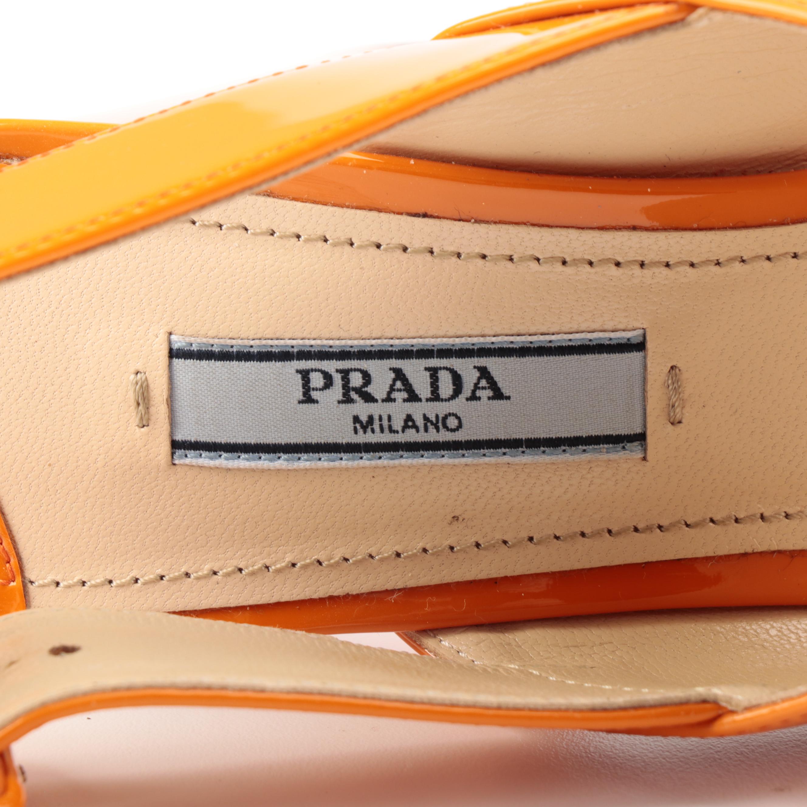 Prada Orange Patent Leather Sandals with Box
