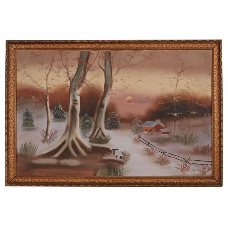 Winter Landscape Oil Painting, 1928