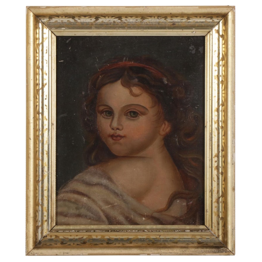 Cherubic Child Portrait Oil Painting, 19th Century