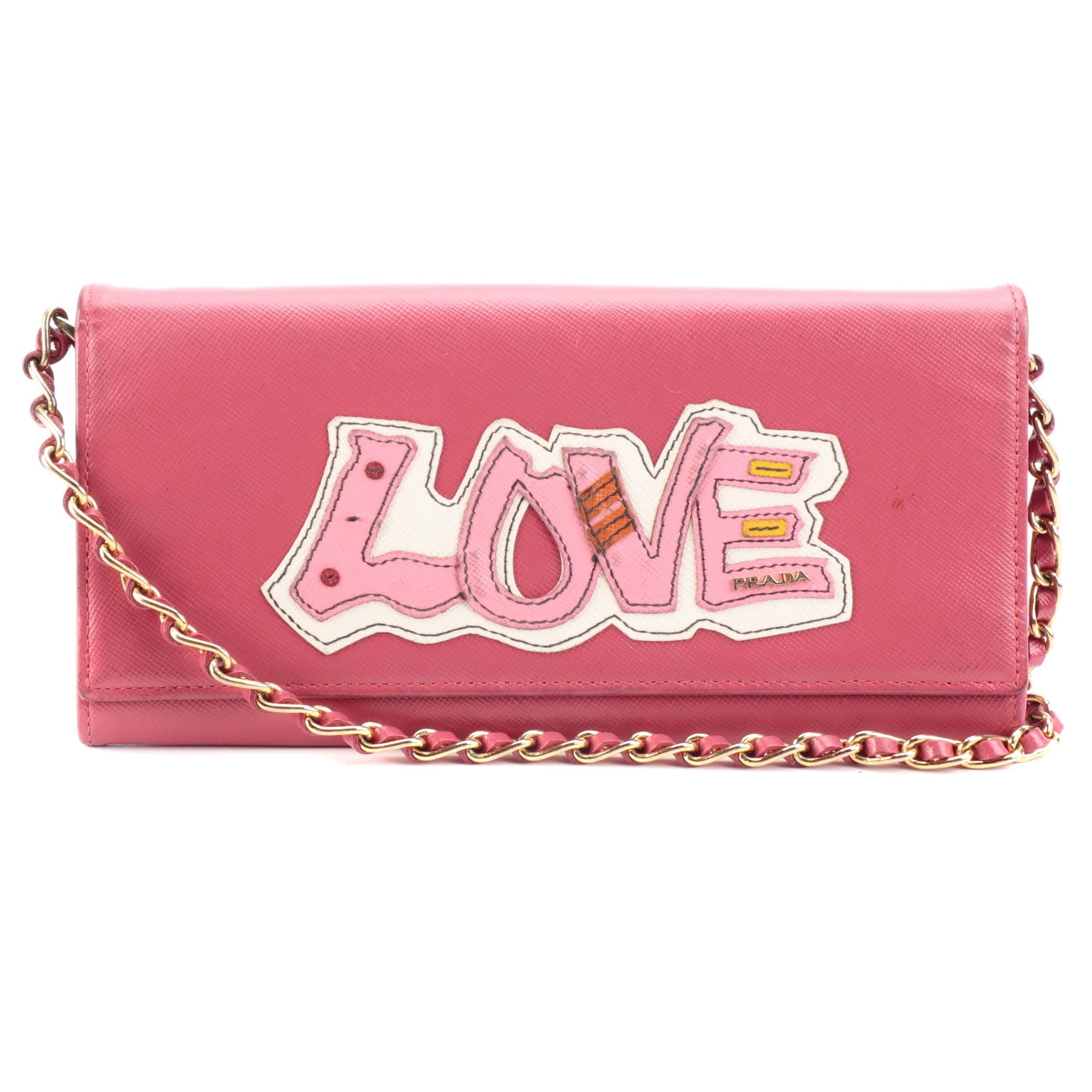 Prada Peonia Saffiano Leather Love Wallet on Chain