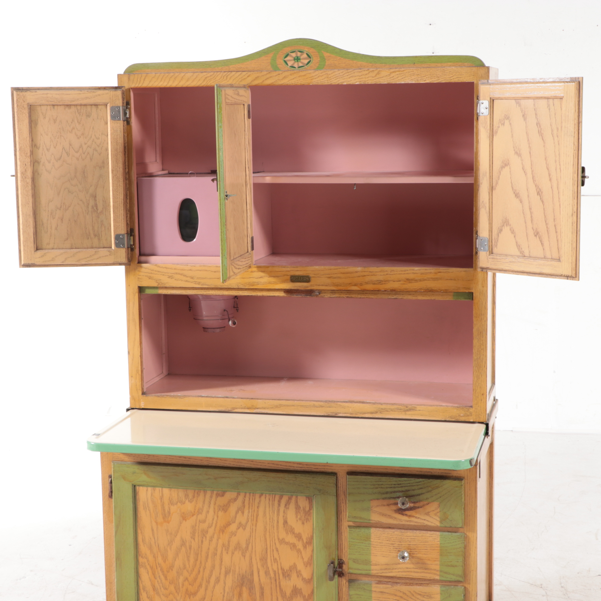 Sellers Oak Hoosier Cabinet, Circa 1930
