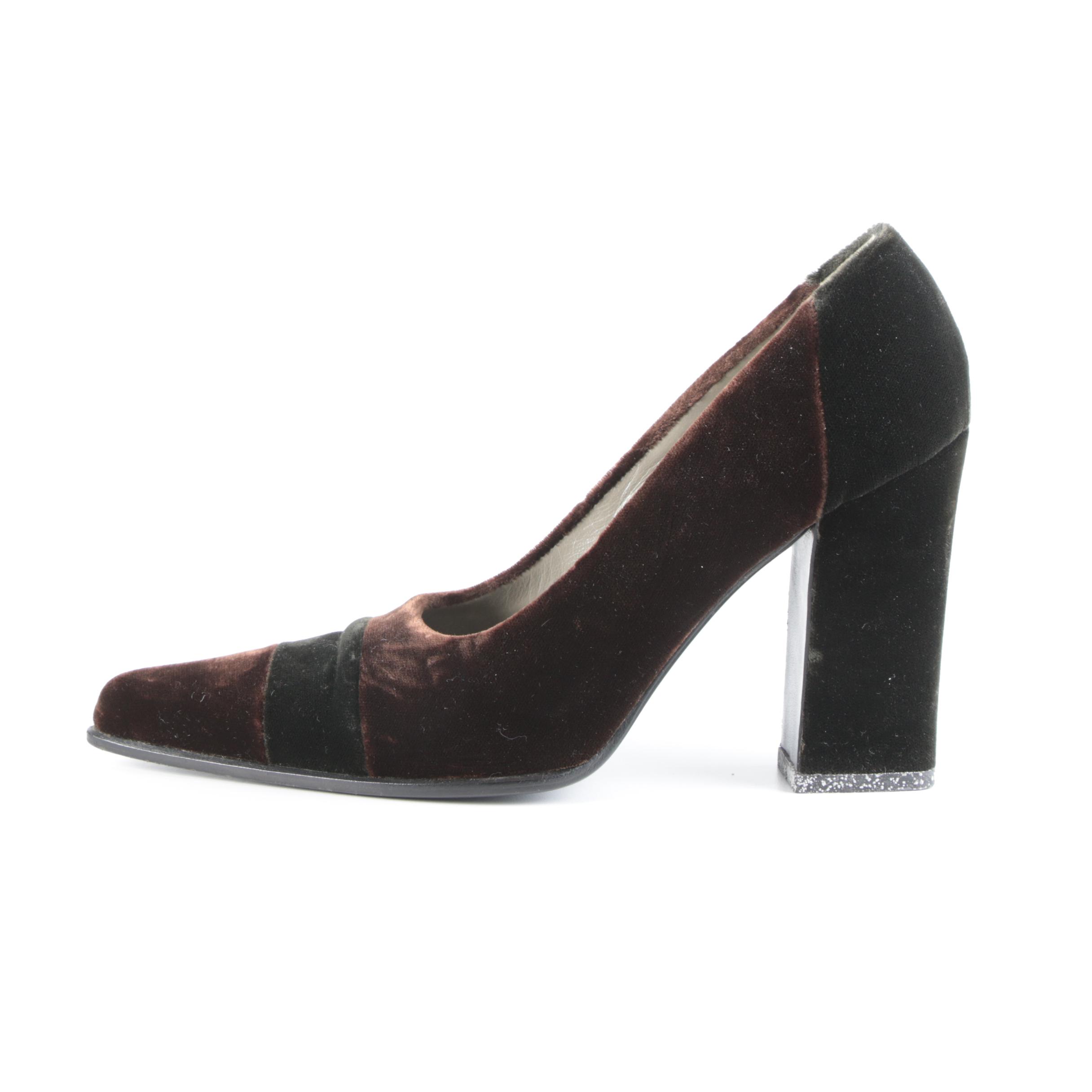 Prada Bicolor Velvet Pumps in Brown/Black with Box