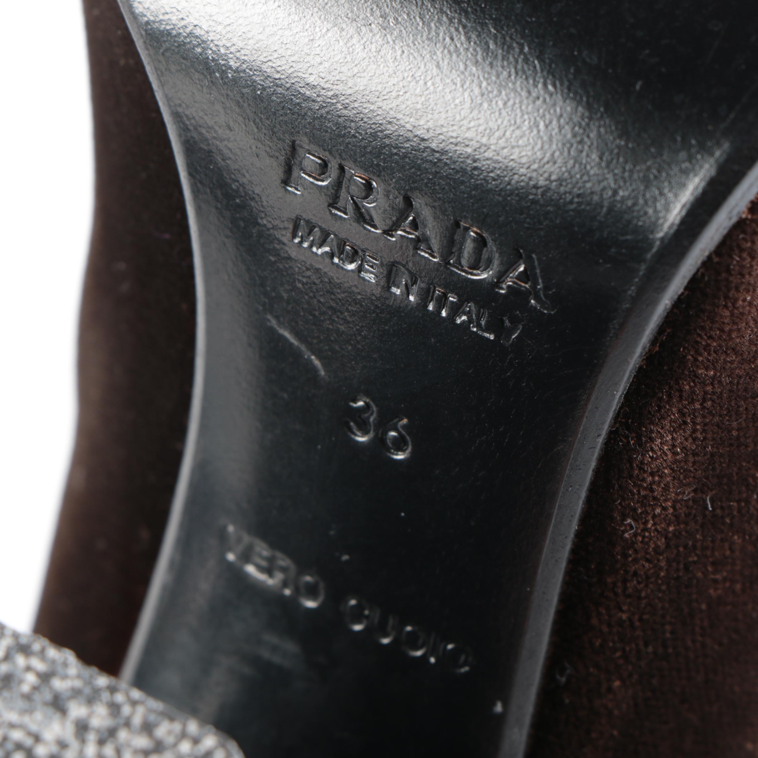 Prada Bicolor Velvet Pumps in Brown/Black with Box