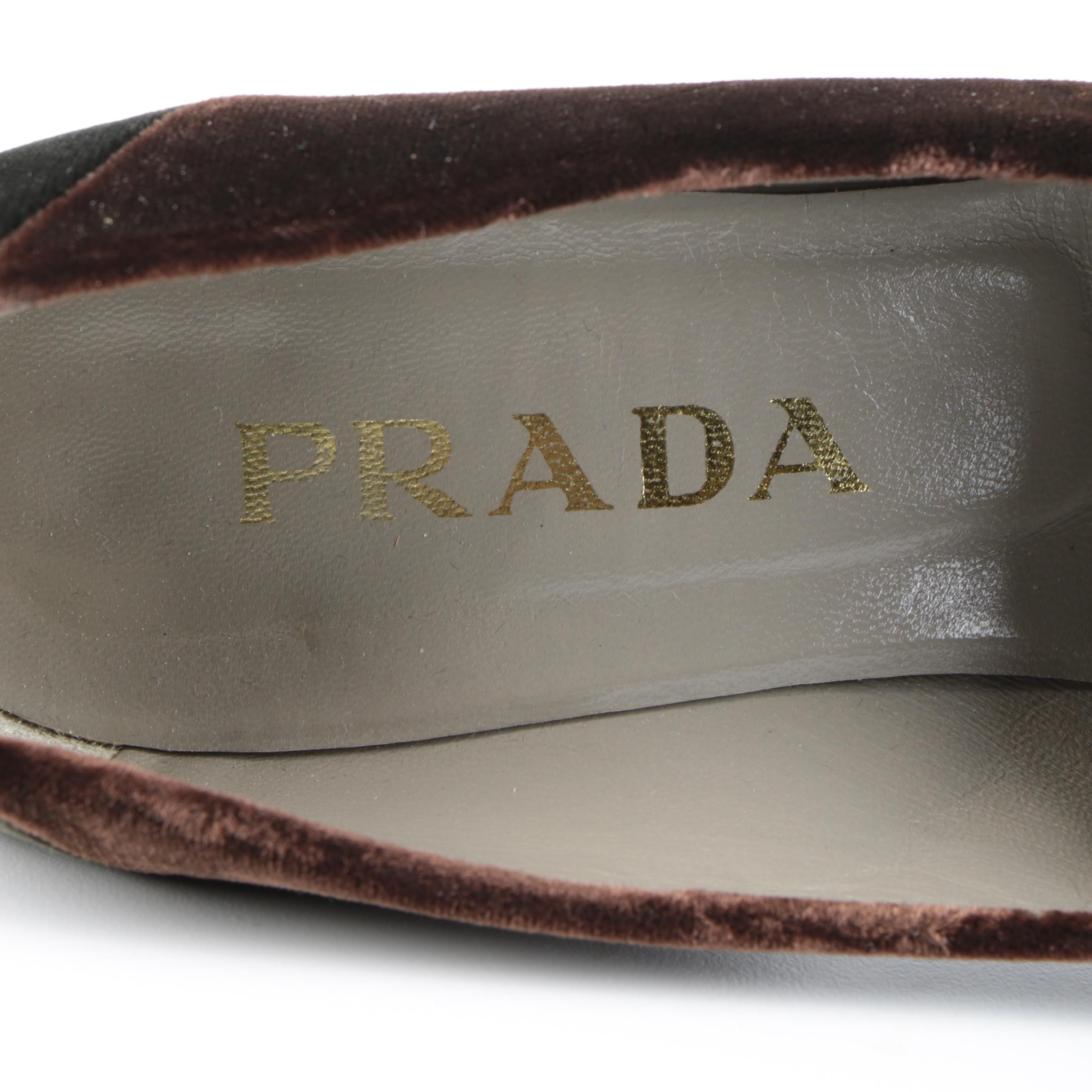 Prada Bicolor Velvet Pumps in Brown/Black with Box