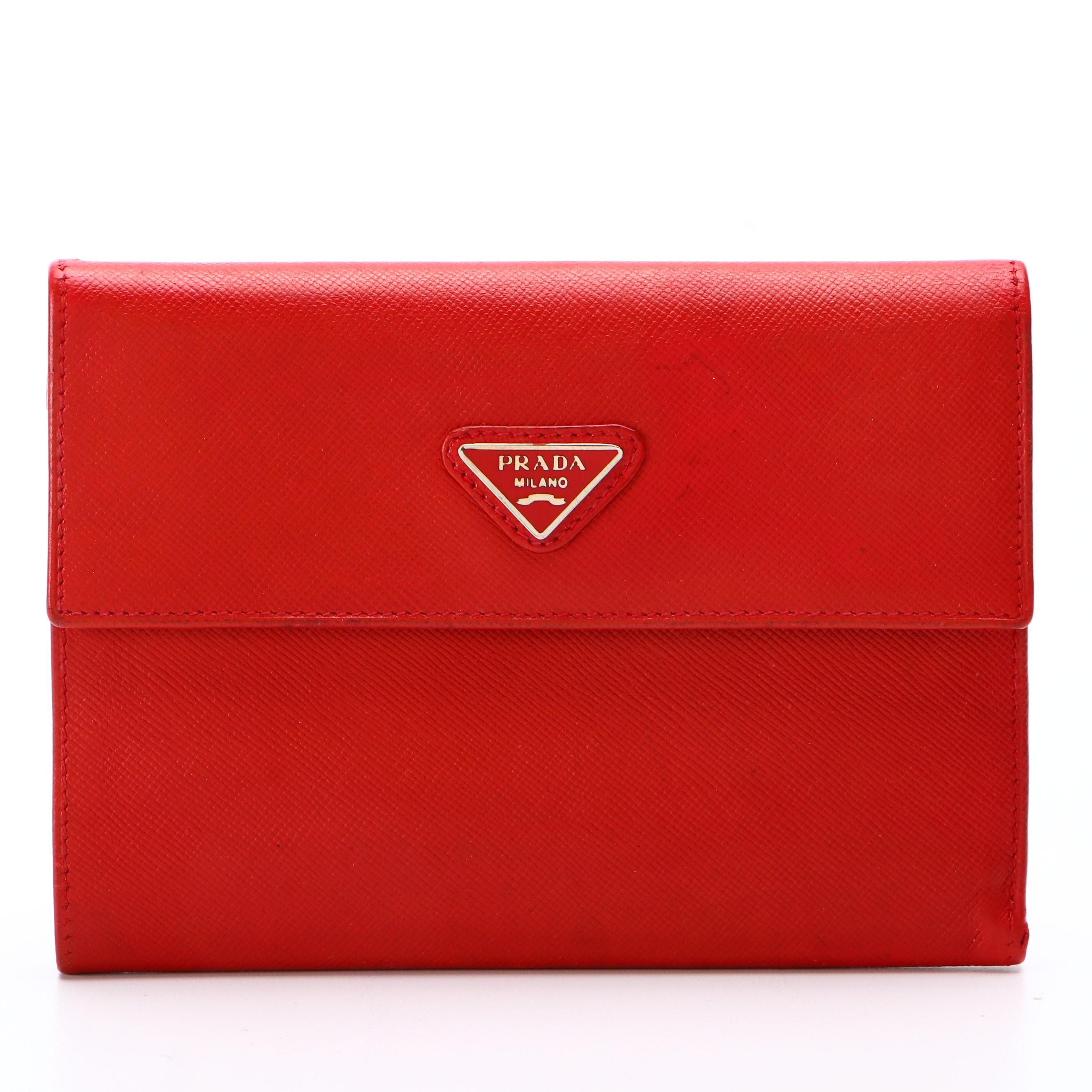 Prada Front Flap Wallet in Red Saffiano Leather