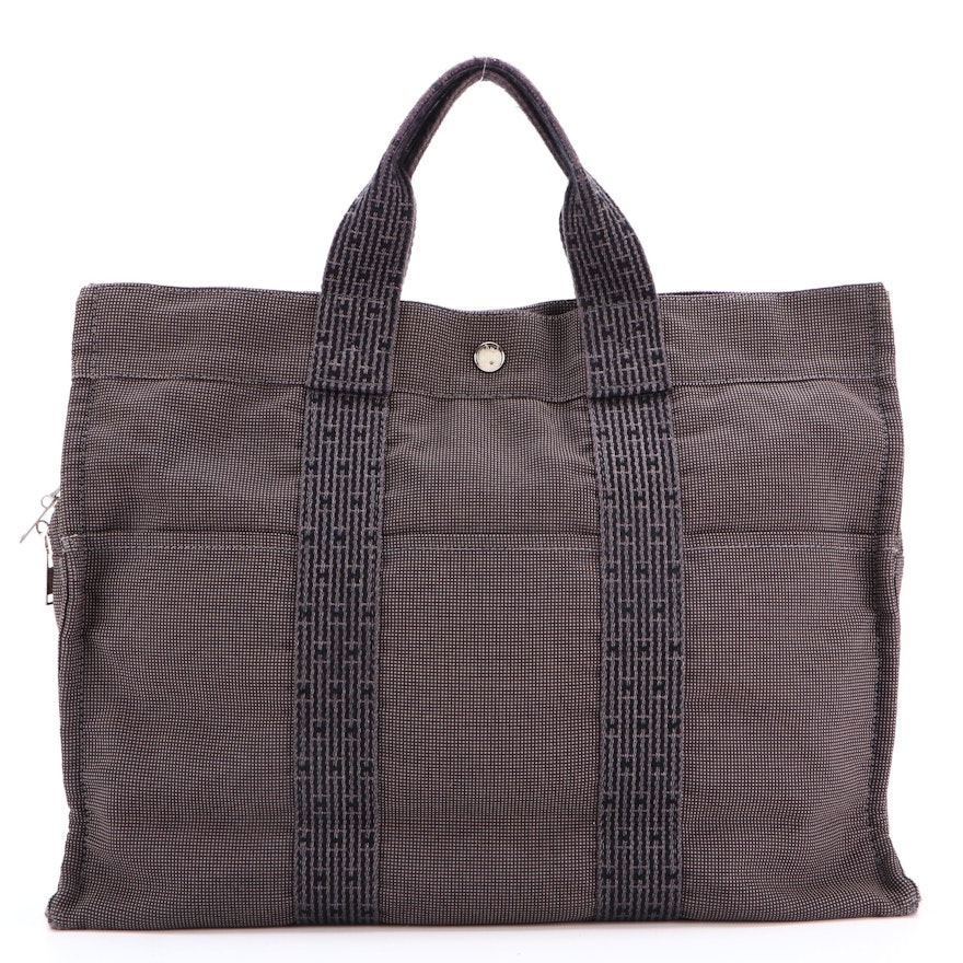 Hermès Herline MM Tote Bag in Black/Gray Canvas