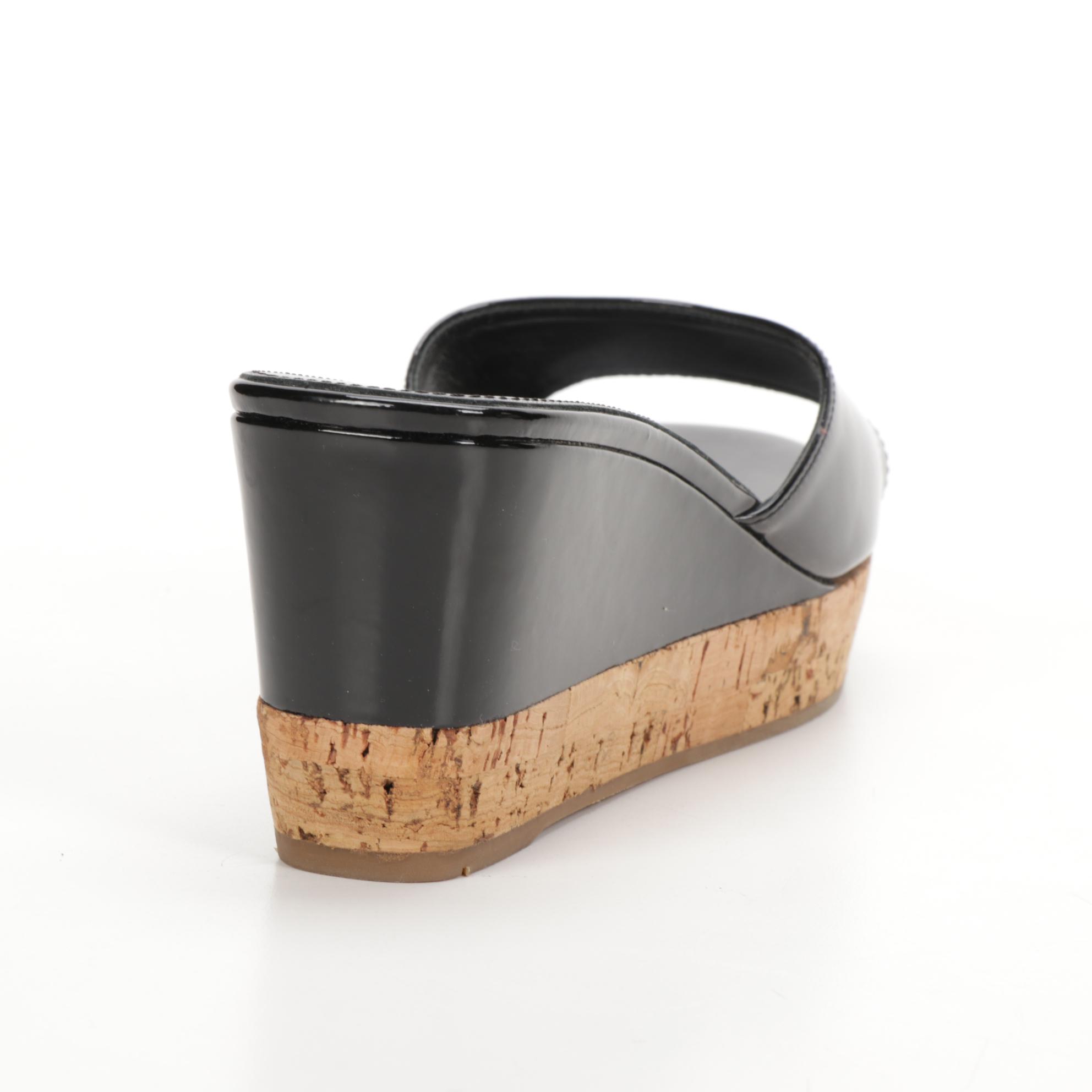 Prada Patent Leather Cork Wedge Sandals