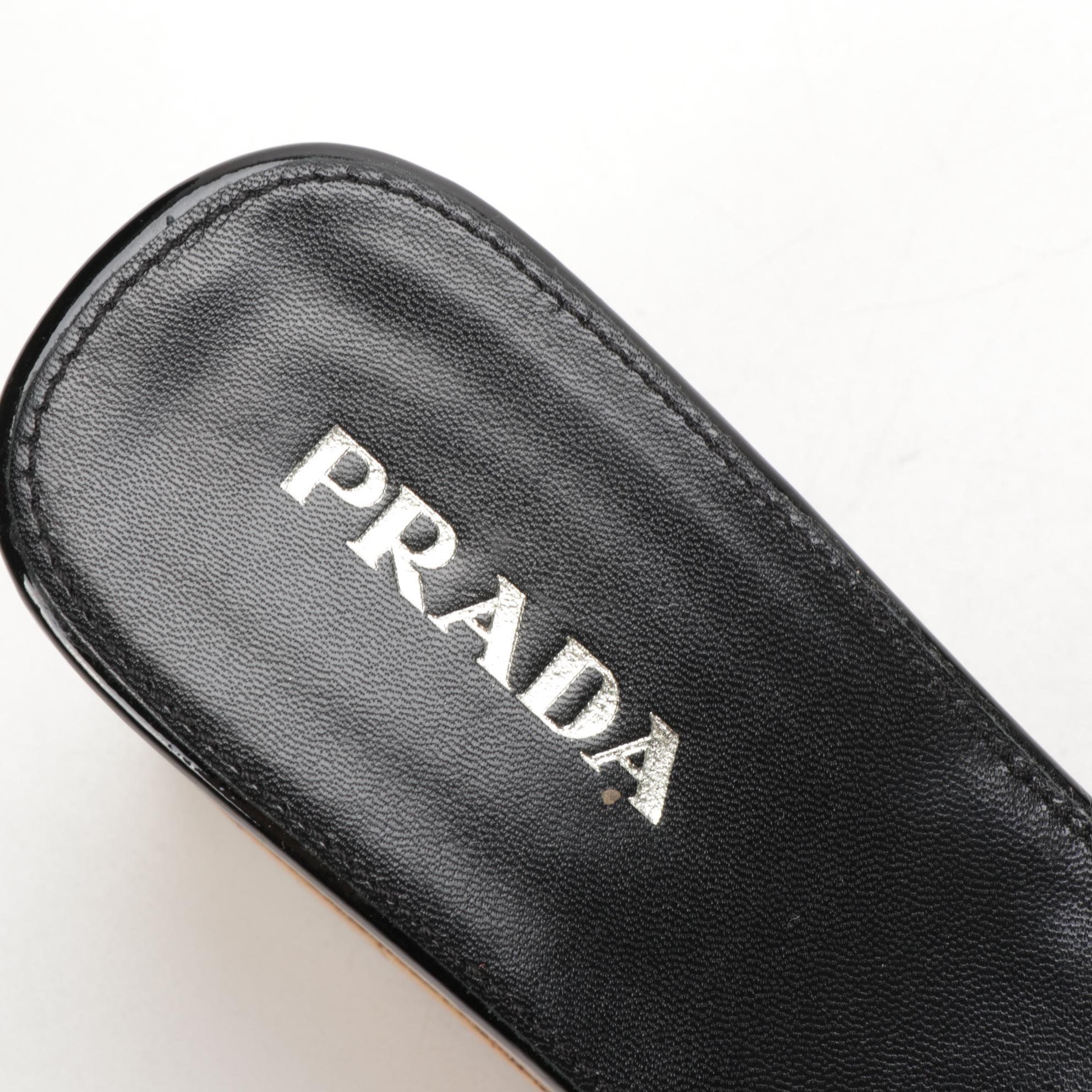Prada Patent Leather Cork Wedge Sandals