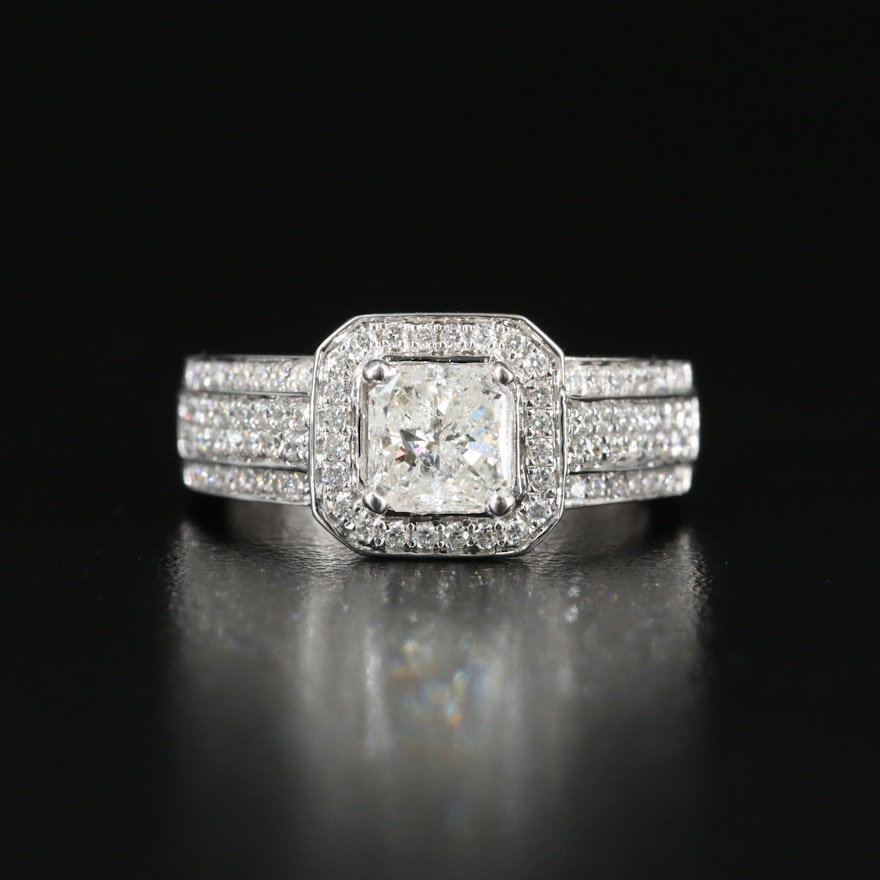 18K 1.50 CT Diamond Halo Ring with European Shank