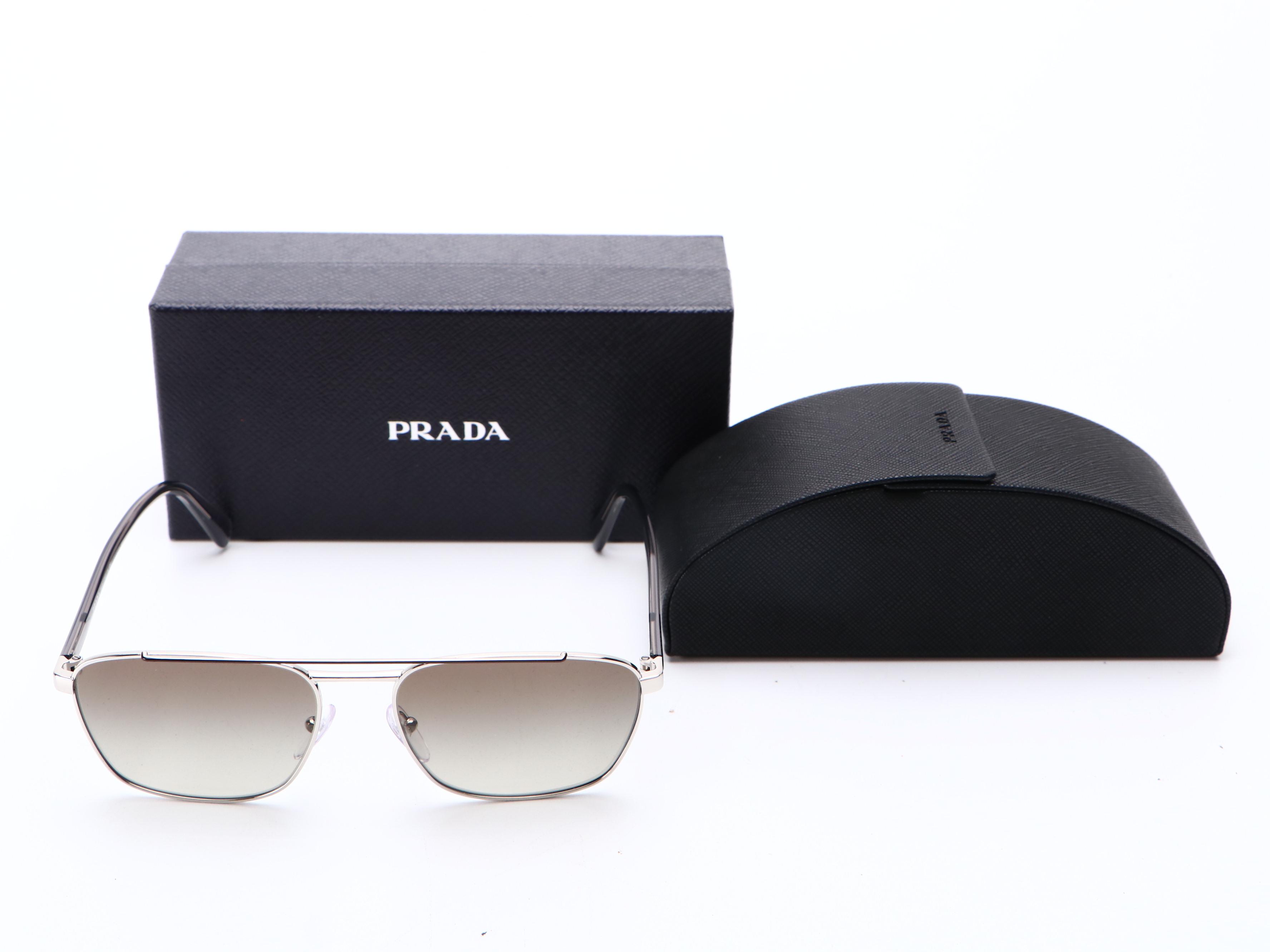 Prada  SPR61U Aviator Metal Frame and Grey-Green Gradient Lens Sunglasses