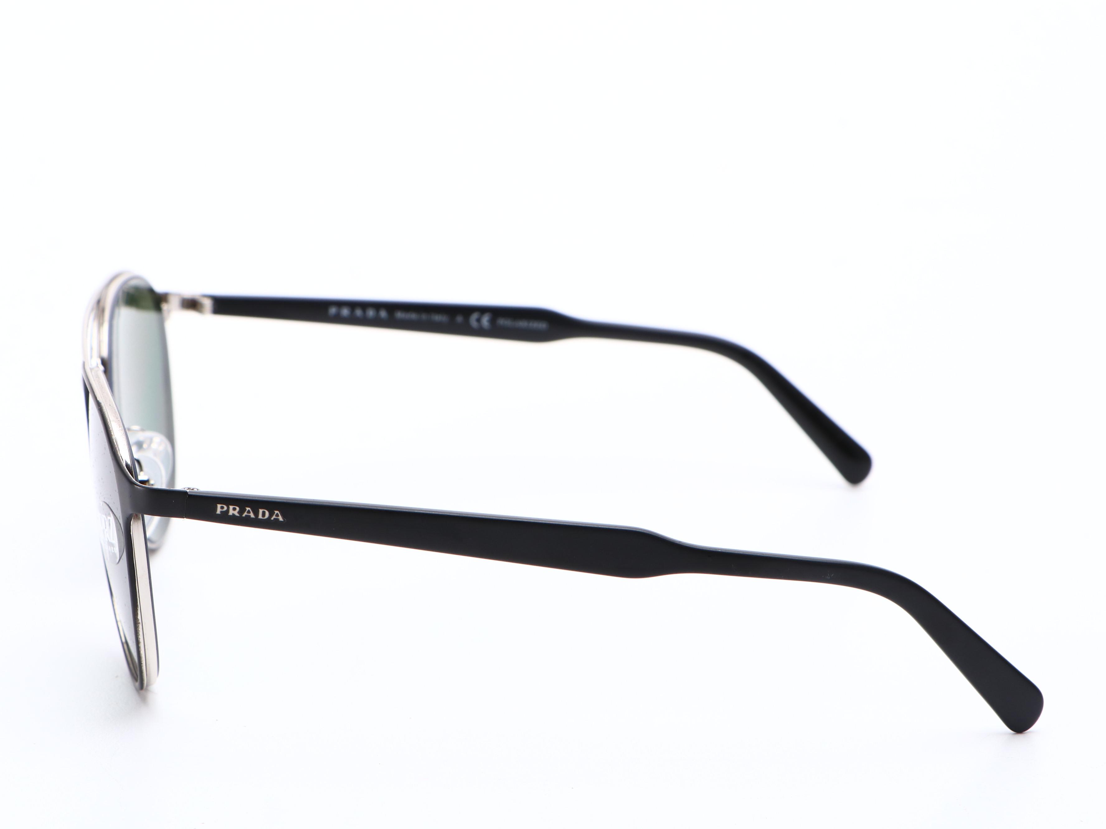 Prada SPR62T Matte Black Metal and Silver Frame Sunglasses with Polarized Lenses