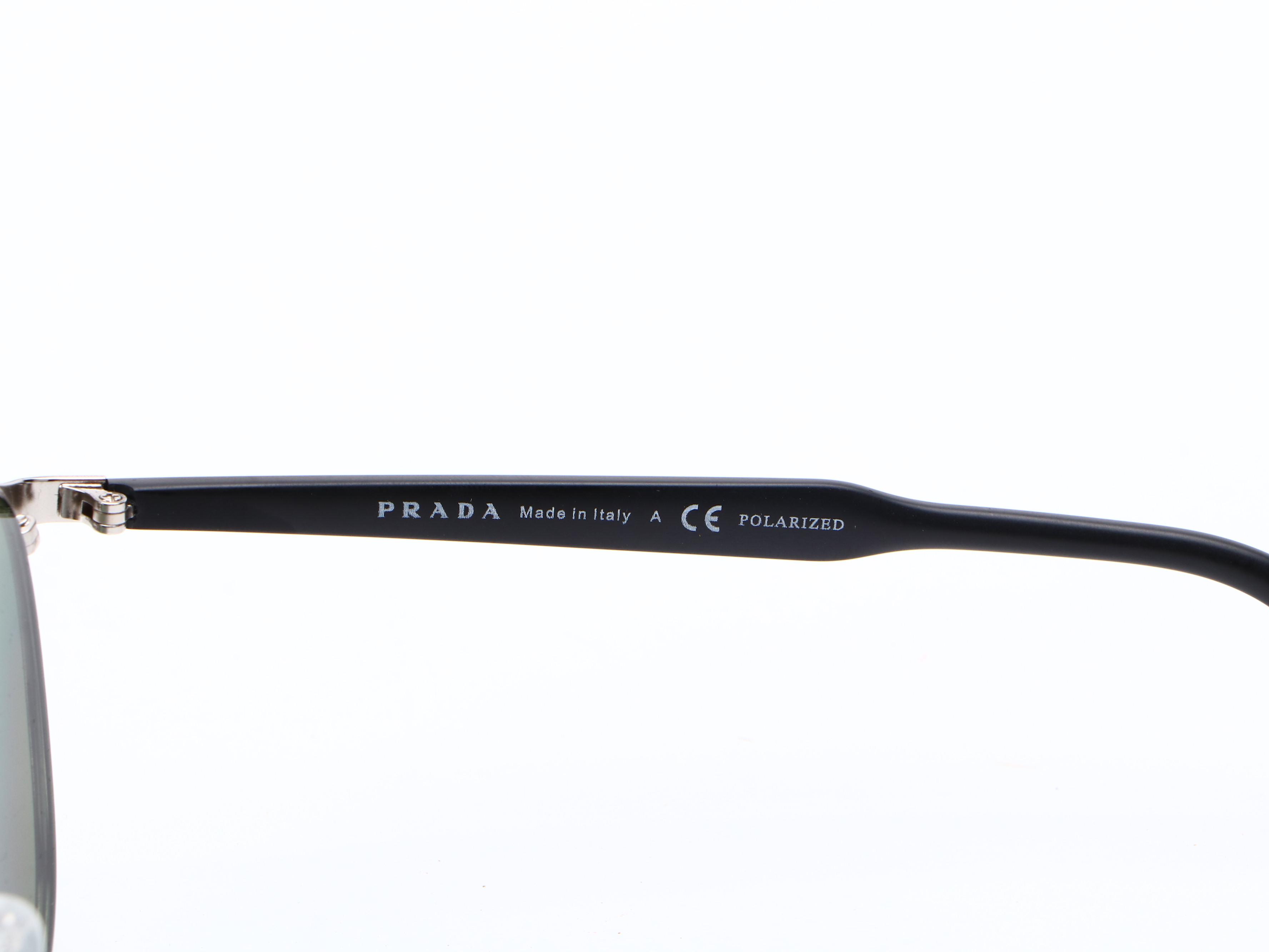 Prada SPR62T Matte Black Metal and Silver Frame Sunglasses with Polarized Lenses