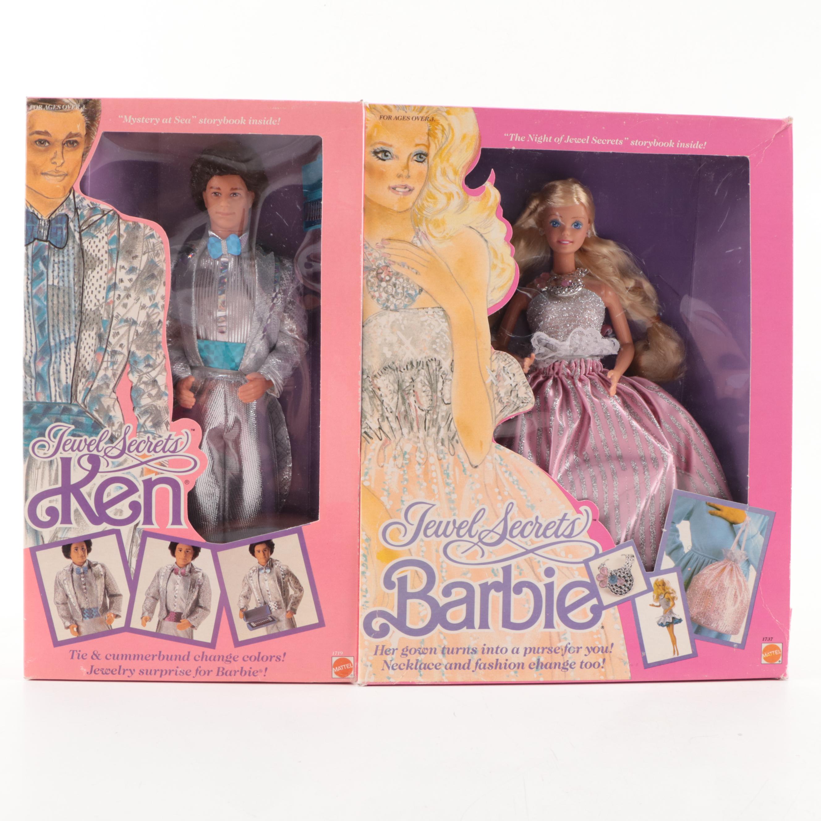 Mattel "Jewel Secrets" Barbie and Ken Dolls with Others, Late 20th Century