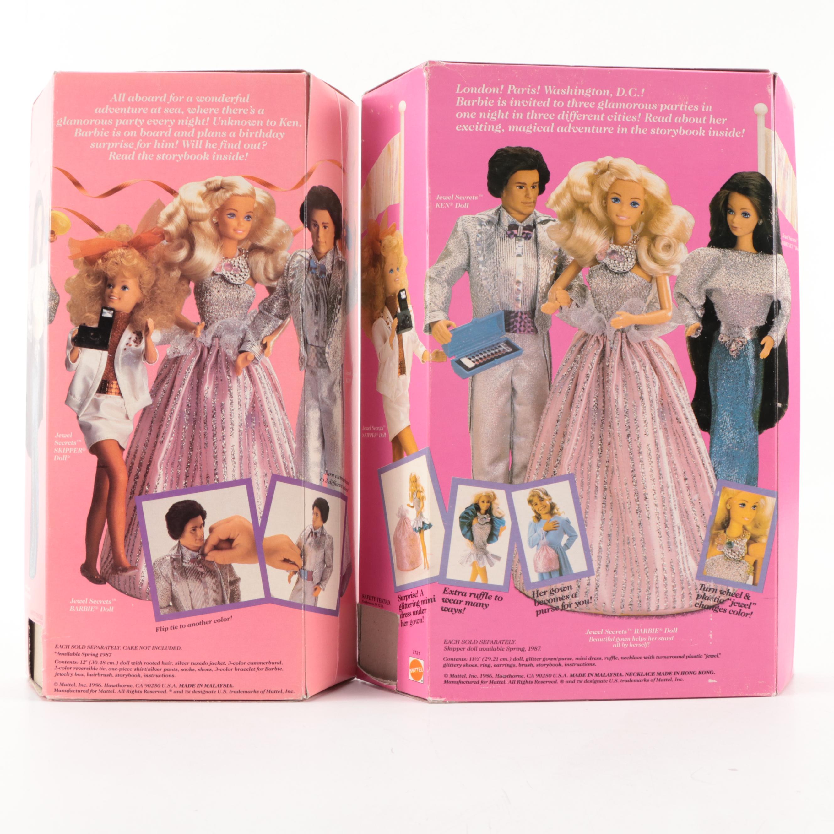 Mattel "Jewel Secrets" Barbie and Ken Dolls with Others, Late 20th Century