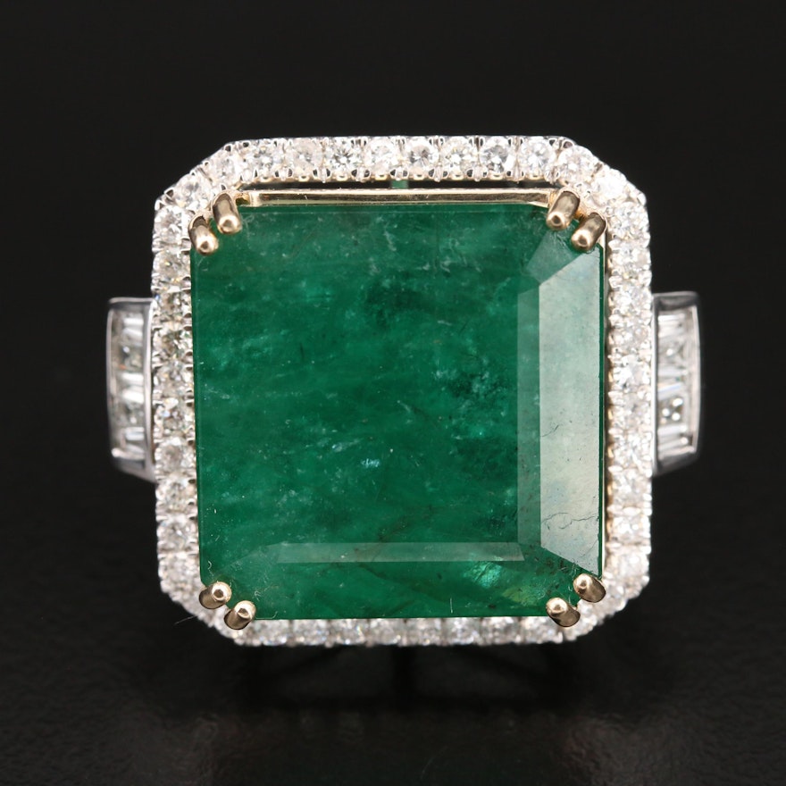 14K 35.72 CT Emerald and 1.51 Diamond Statement Ring
