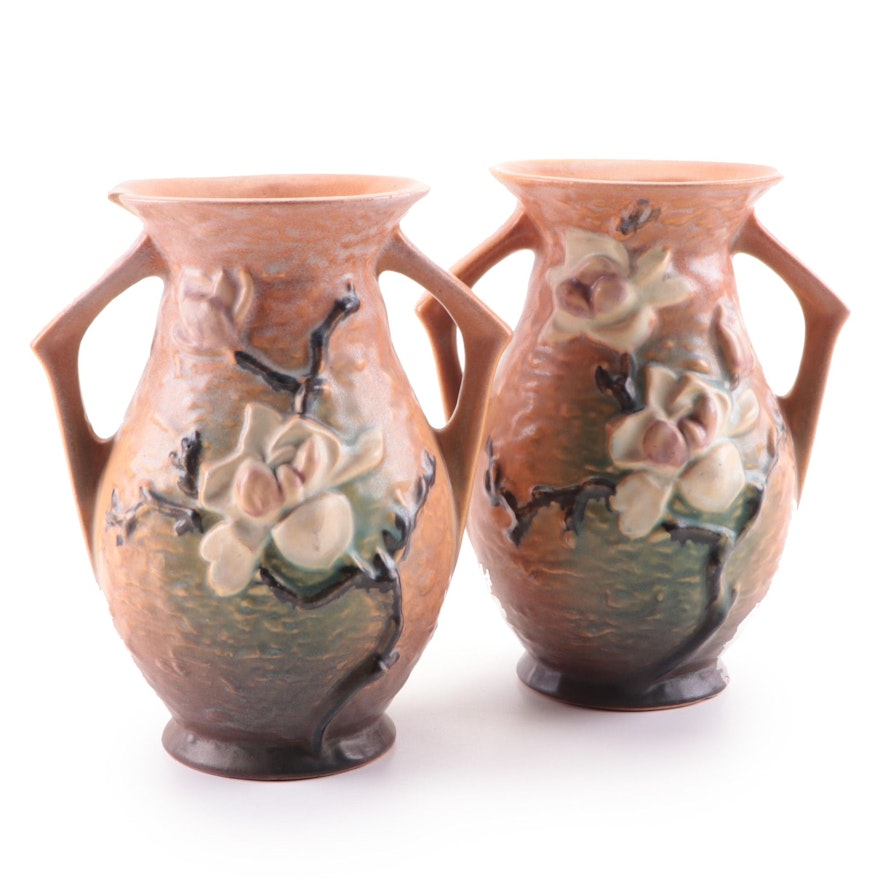 Roseville Pottery "Magnolia" Earthenware Vases, Mid-20th Century