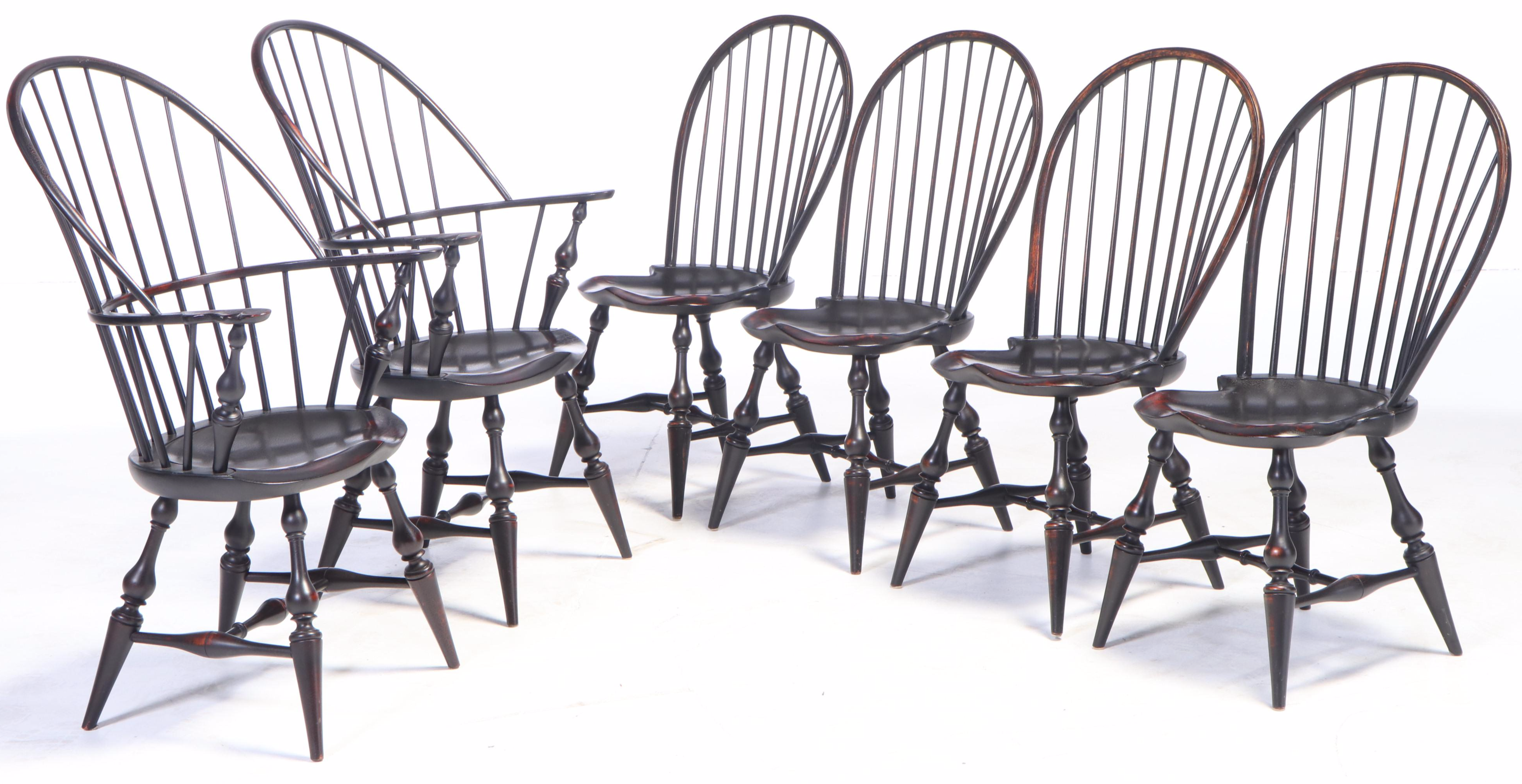 D.R. Dimes American Primitive Style Tiger Maple and Ebonized Windsor Dining Set