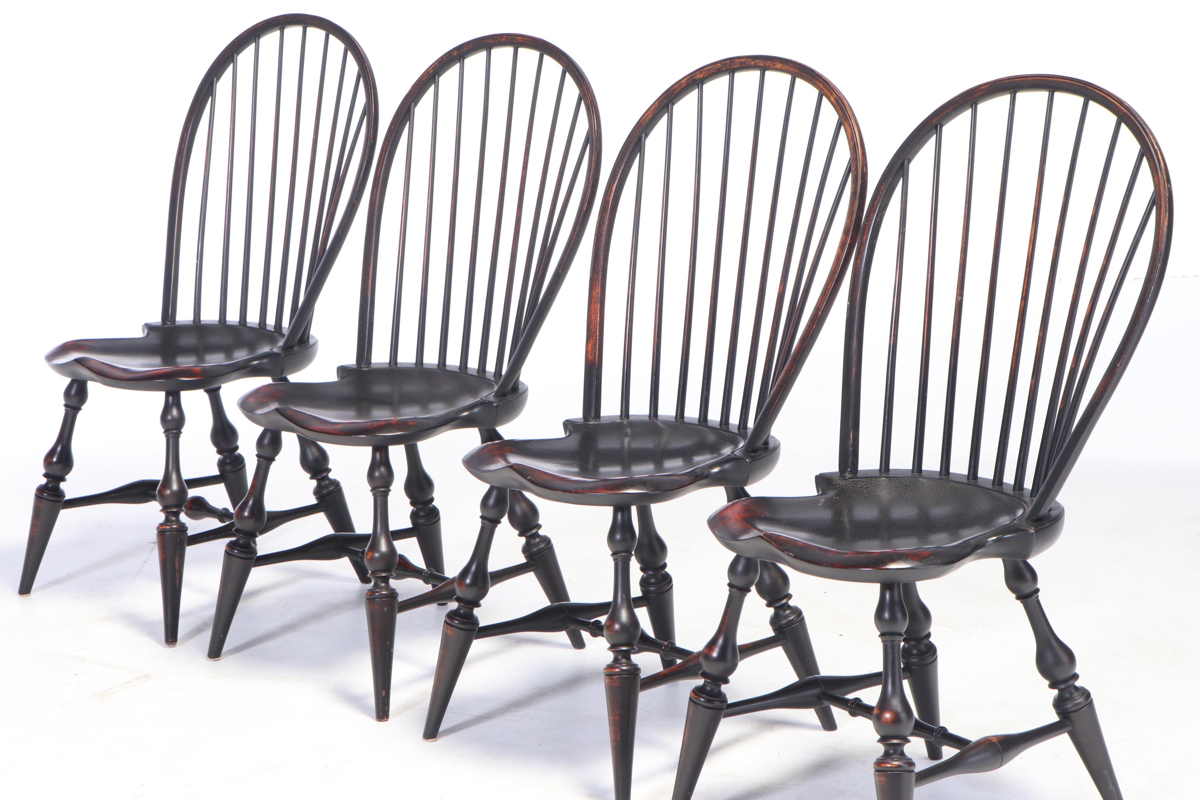 D.R. Dimes American Primitive Style Tiger Maple and Ebonized Windsor Dining Set