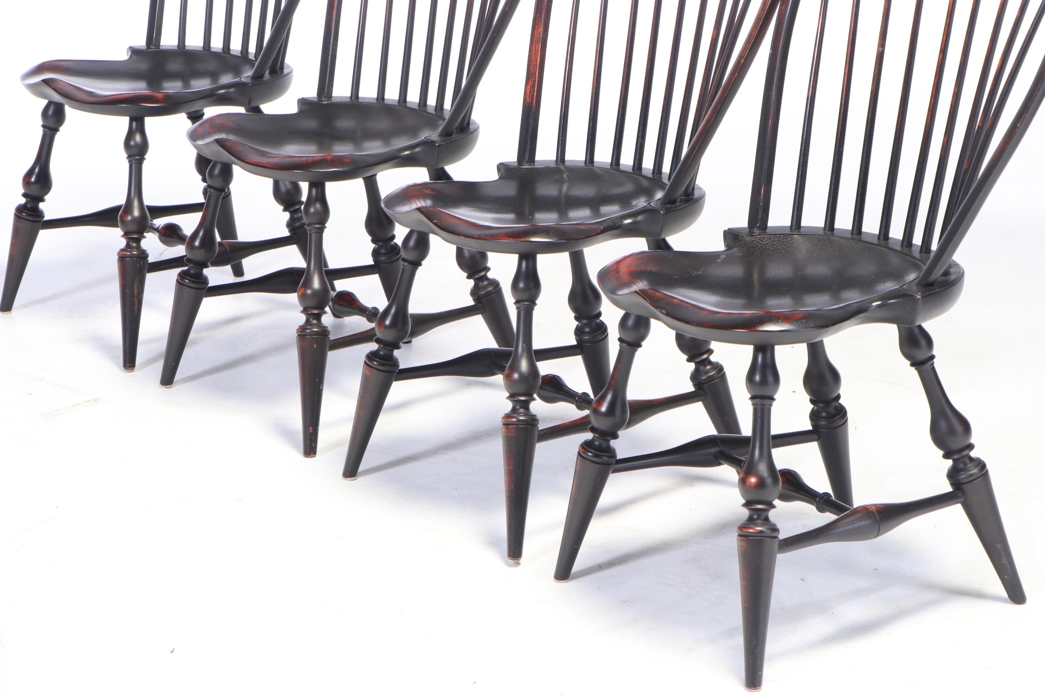 D.R. Dimes American Primitive Style Tiger Maple and Ebonized Windsor Dining Set