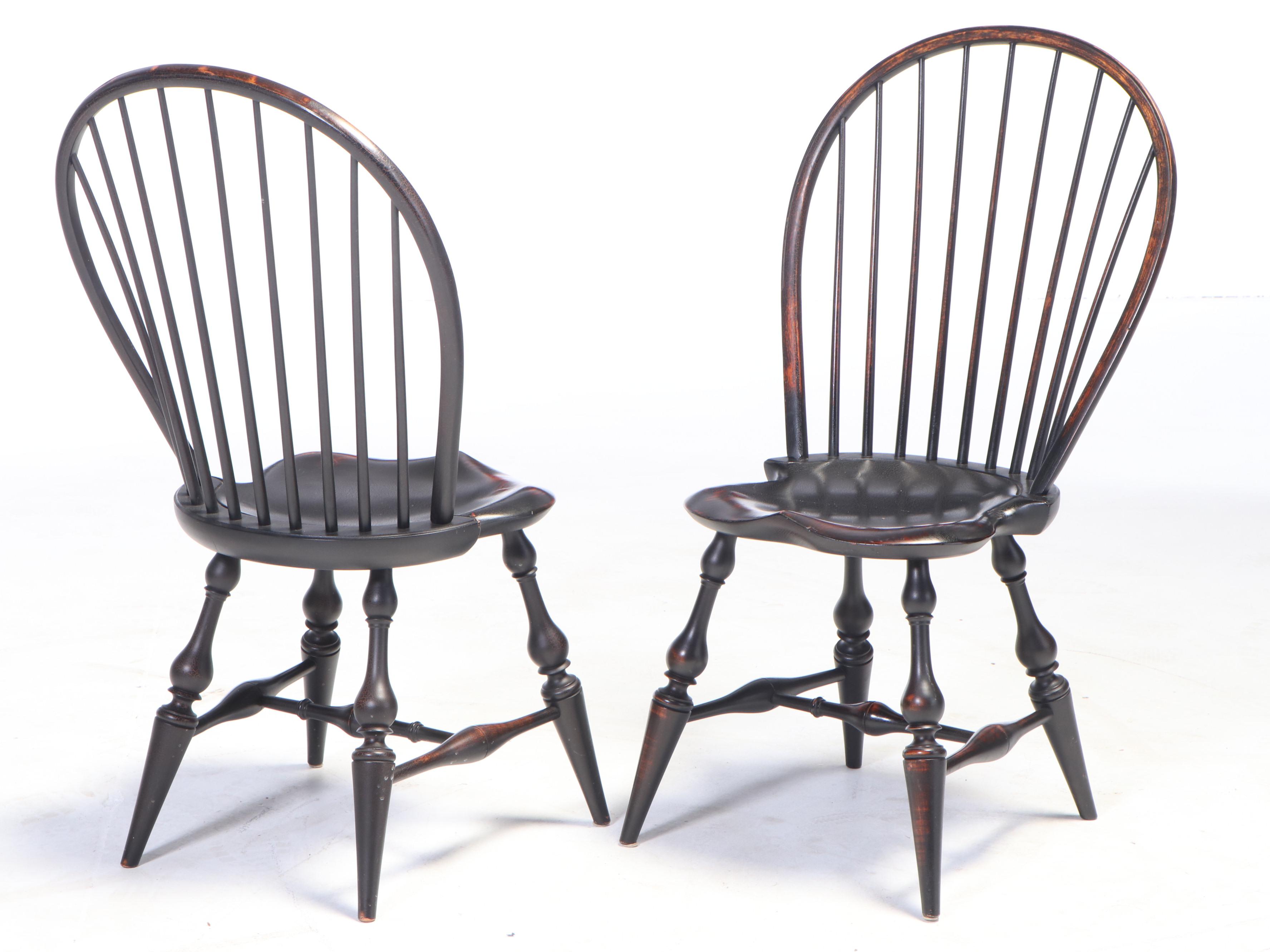 D.R. Dimes American Primitive Style Tiger Maple and Ebonized Windsor Dining Set