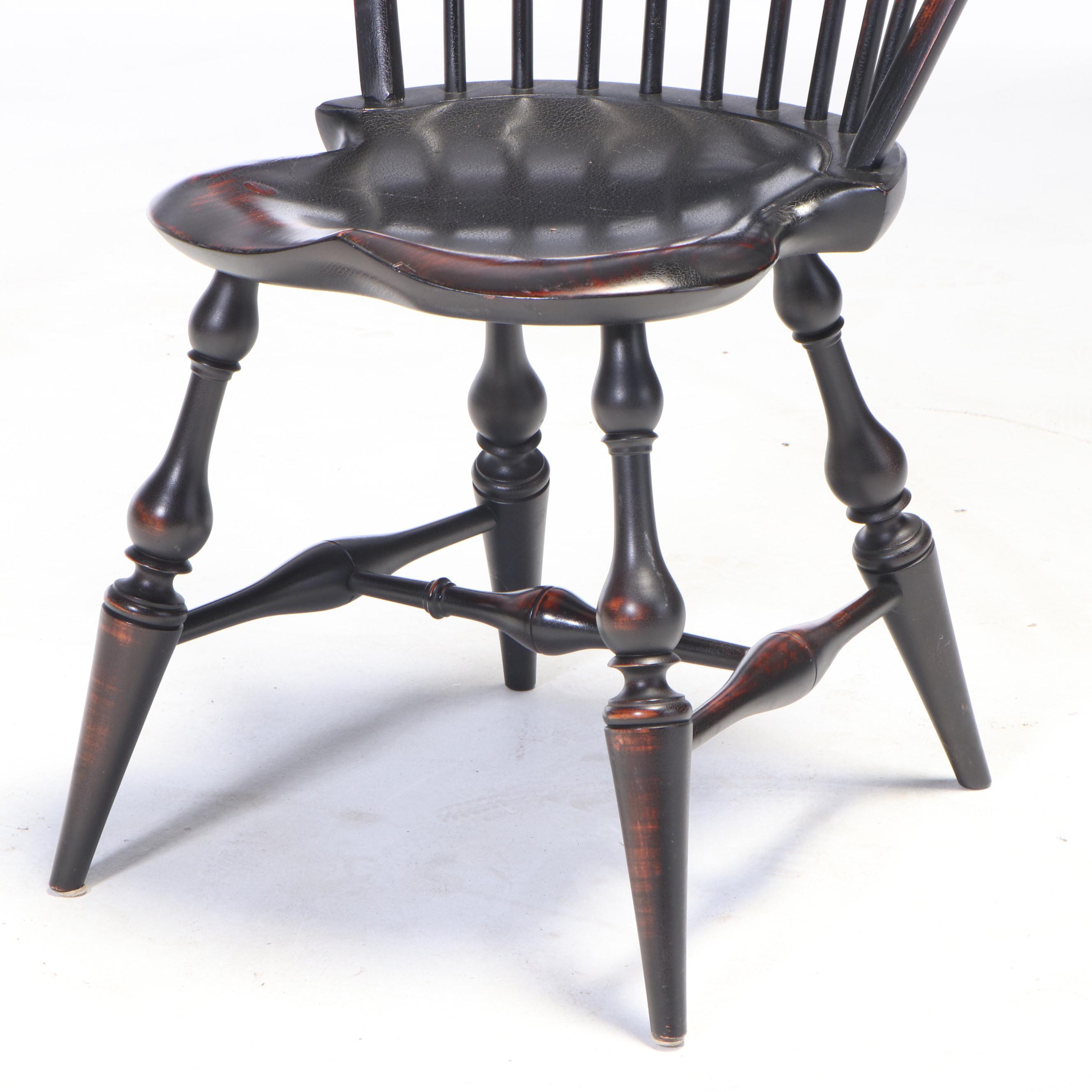 D.R. Dimes American Primitive Style Tiger Maple and Ebonized Windsor Dining Set