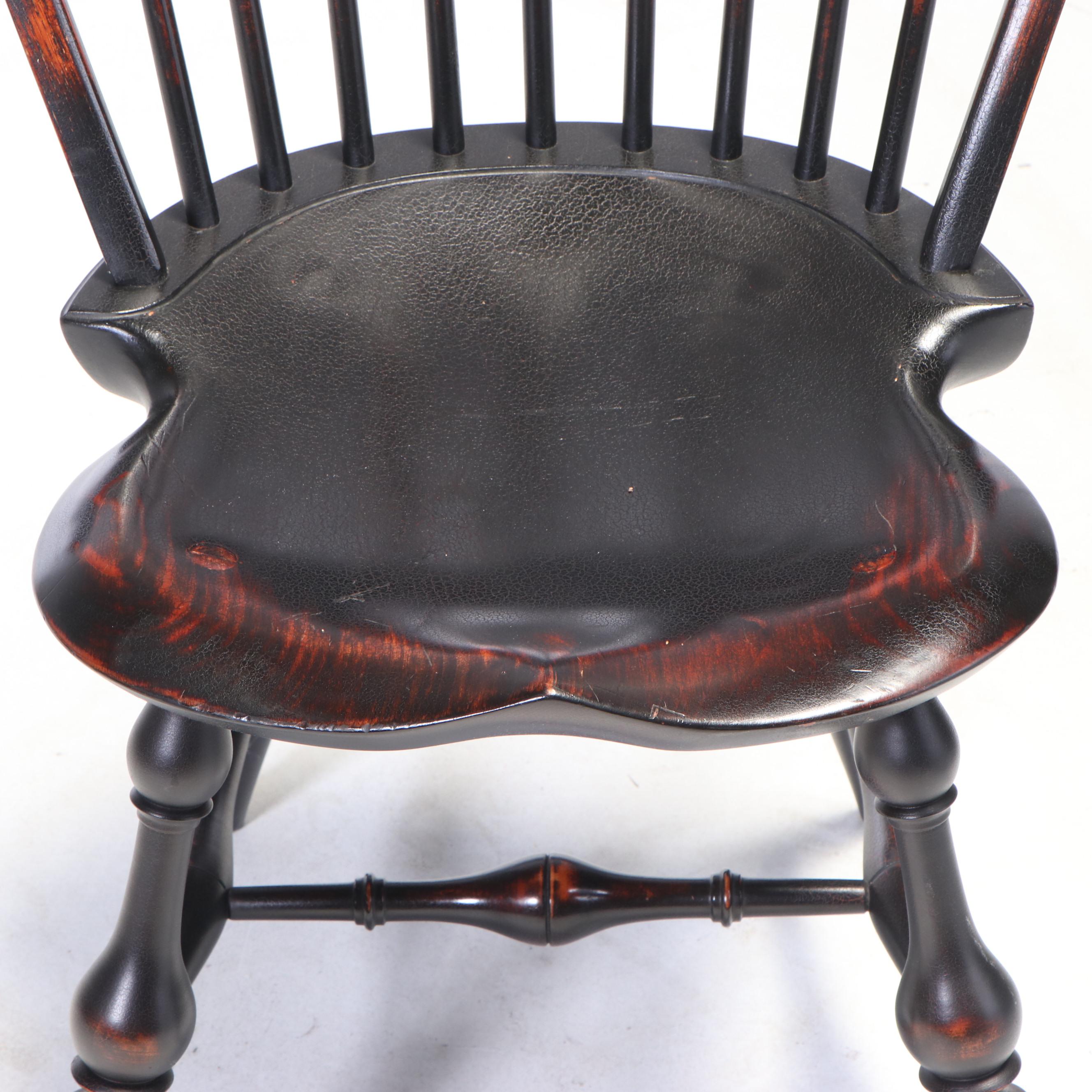 D.R. Dimes American Primitive Style Tiger Maple and Ebonized Windsor Dining Set