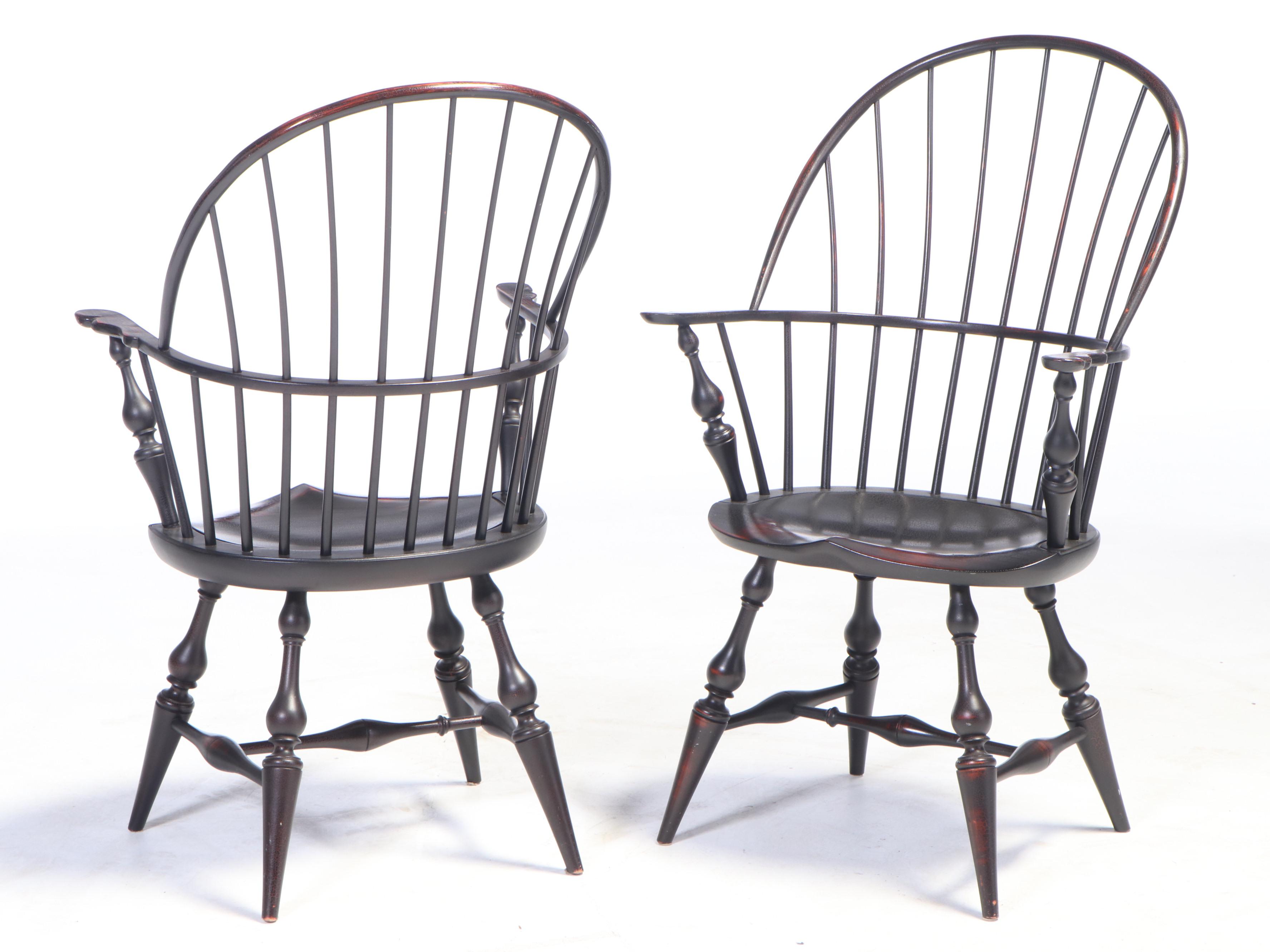 D.R. Dimes American Primitive Style Tiger Maple and Ebonized Windsor Dining Set