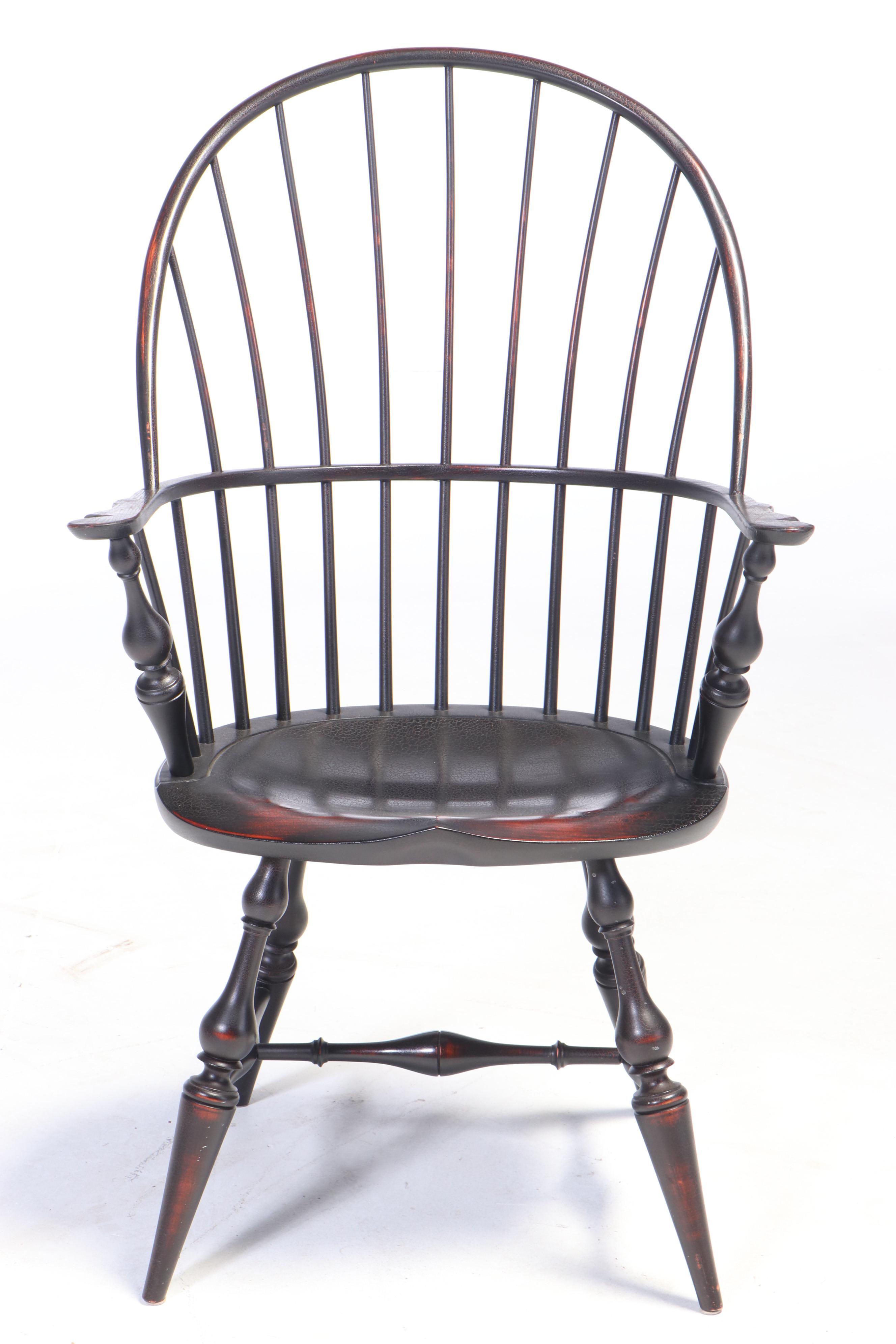 D.R. Dimes American Primitive Style Tiger Maple and Ebonized Windsor Dining Set