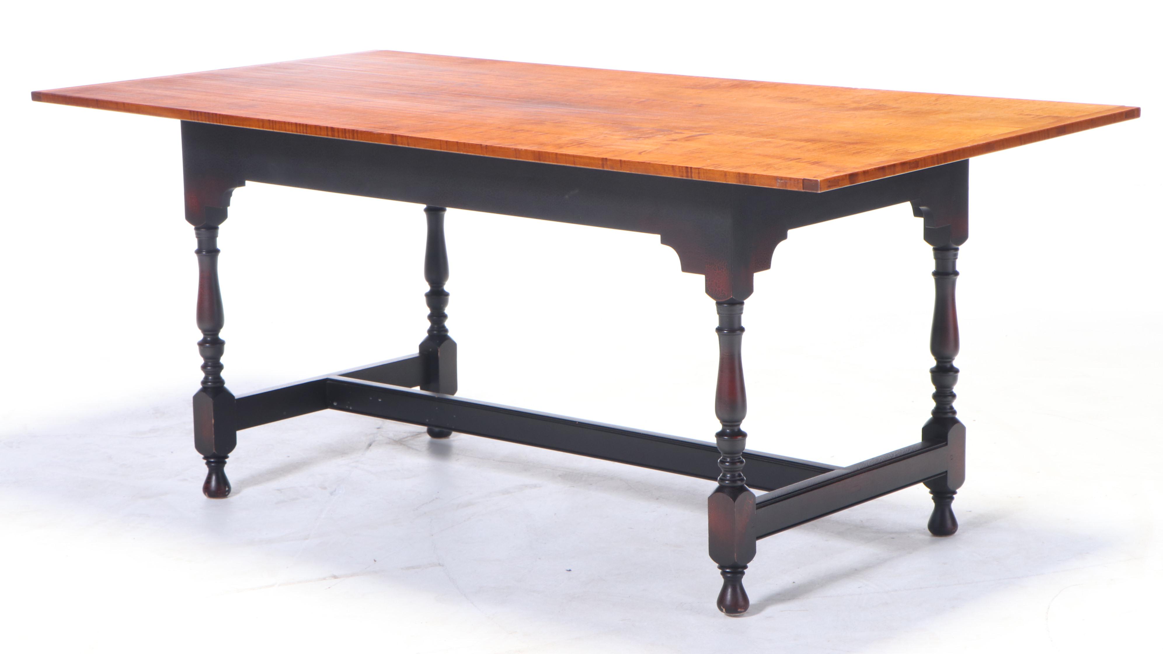 D.R. Dimes American Primitive Style Tiger Maple and Ebonized Windsor Dining Set