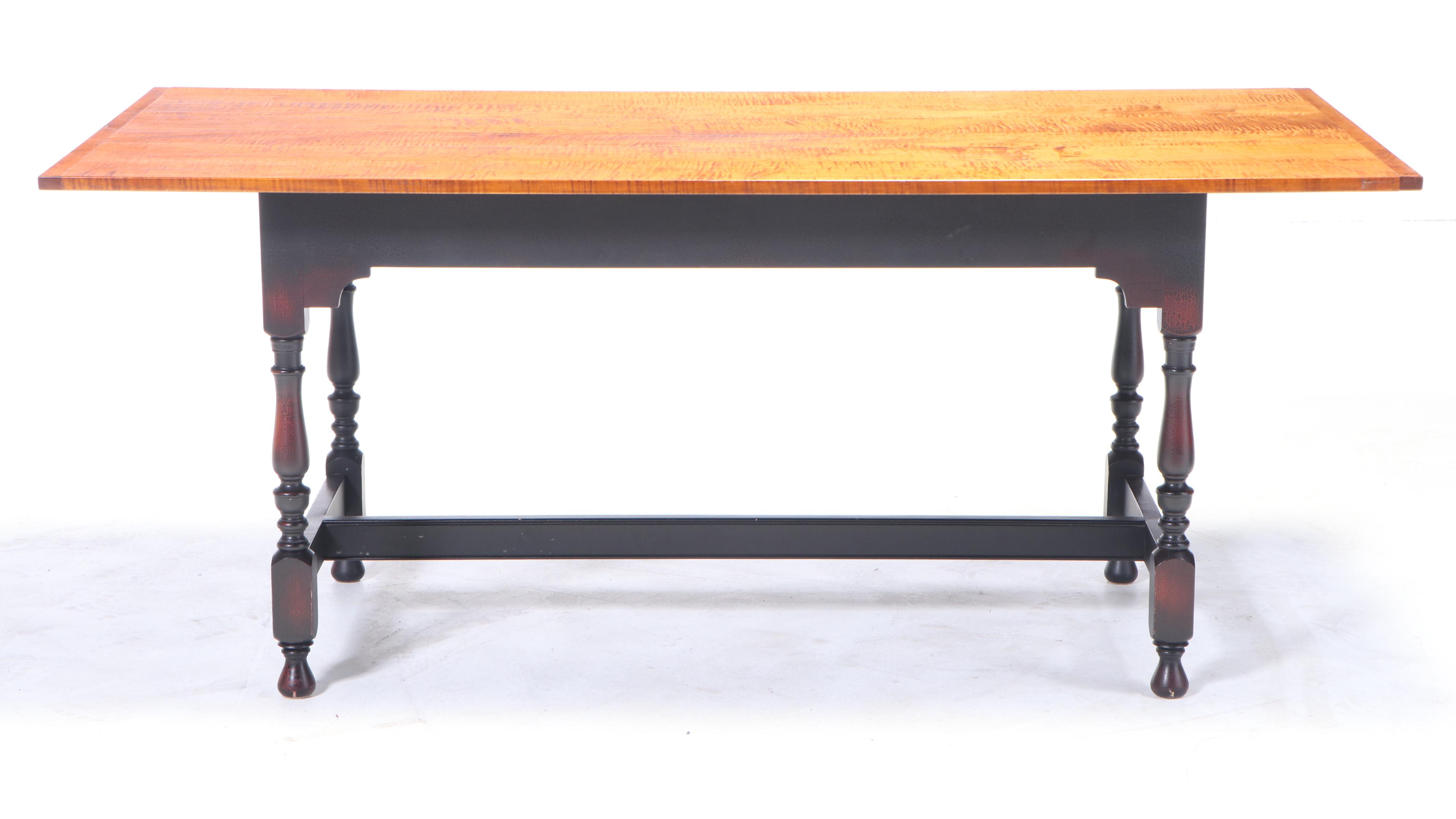 D.R. Dimes American Primitive Style Tiger Maple and Ebonized Windsor Dining Set