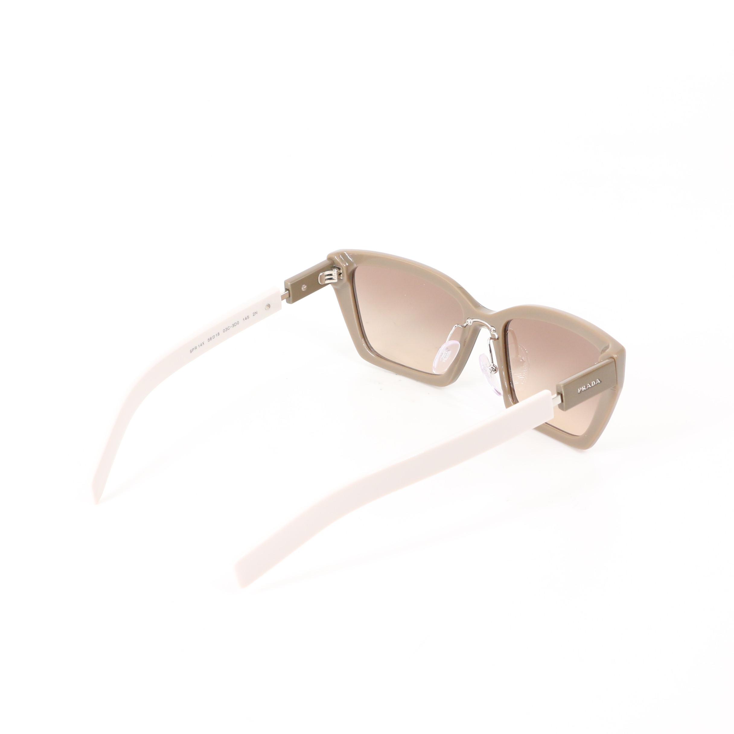 Prada SPR 14X Modified Cat-Eye Taupe/Off-White Frame Gradient Lens With Case