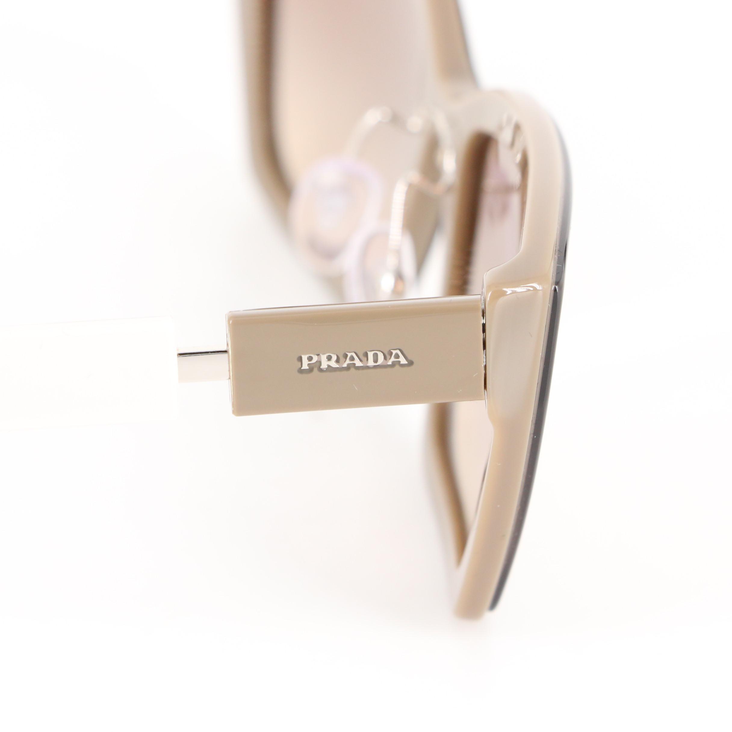 Prada SPR 14X Modified Cat-Eye Taupe/Off-White Frame Gradient Lens With Case