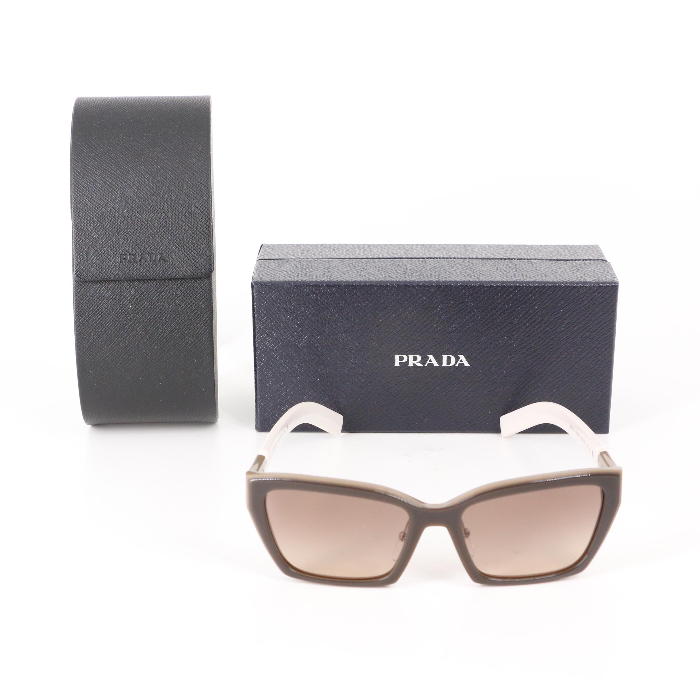 Prada SPR 14X Modified Cat-Eye Taupe/Off-White Frame Gradient Lens With Case