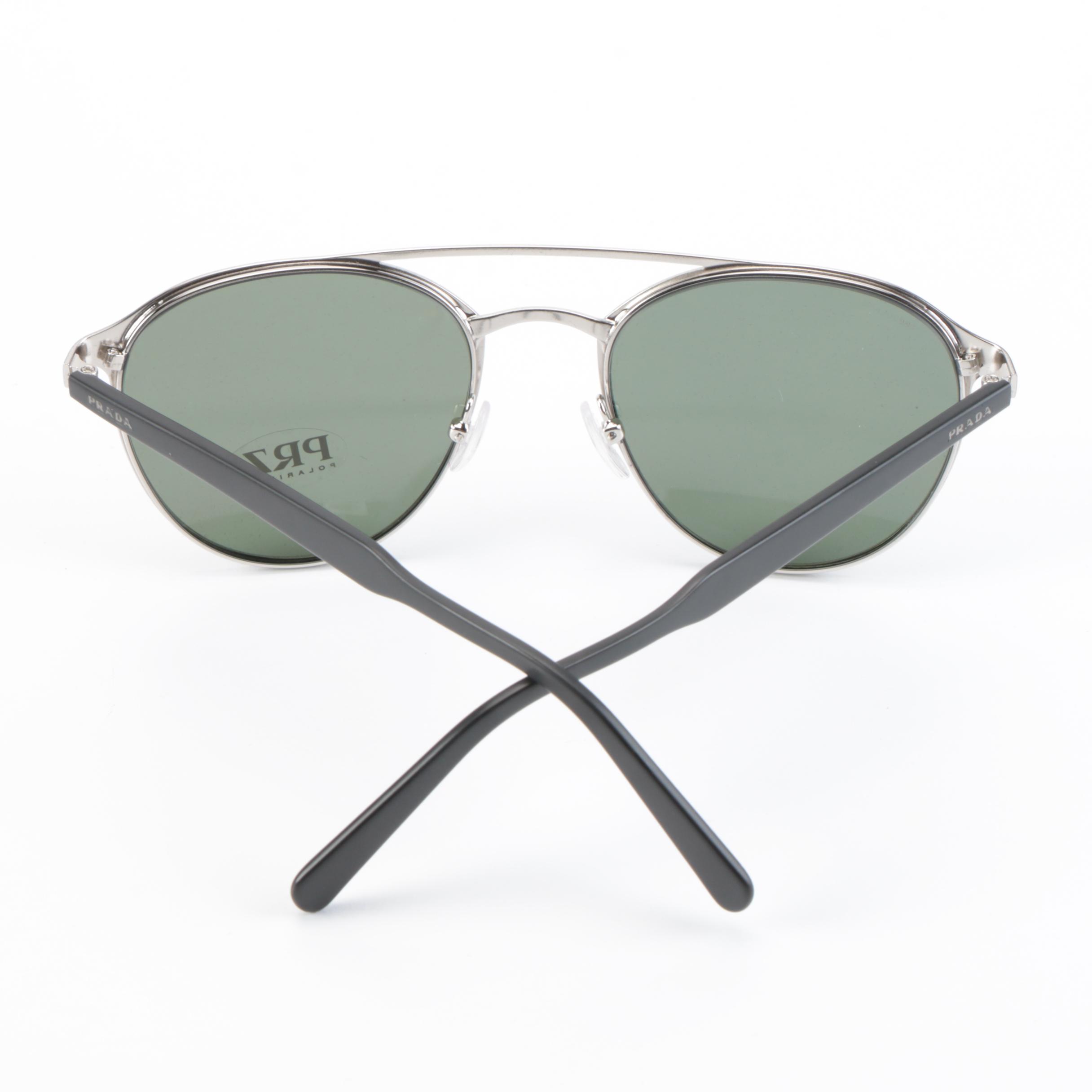 Prada SPR62T Matte Black Metal and Silver Frame Polarized Lens Sunglasses