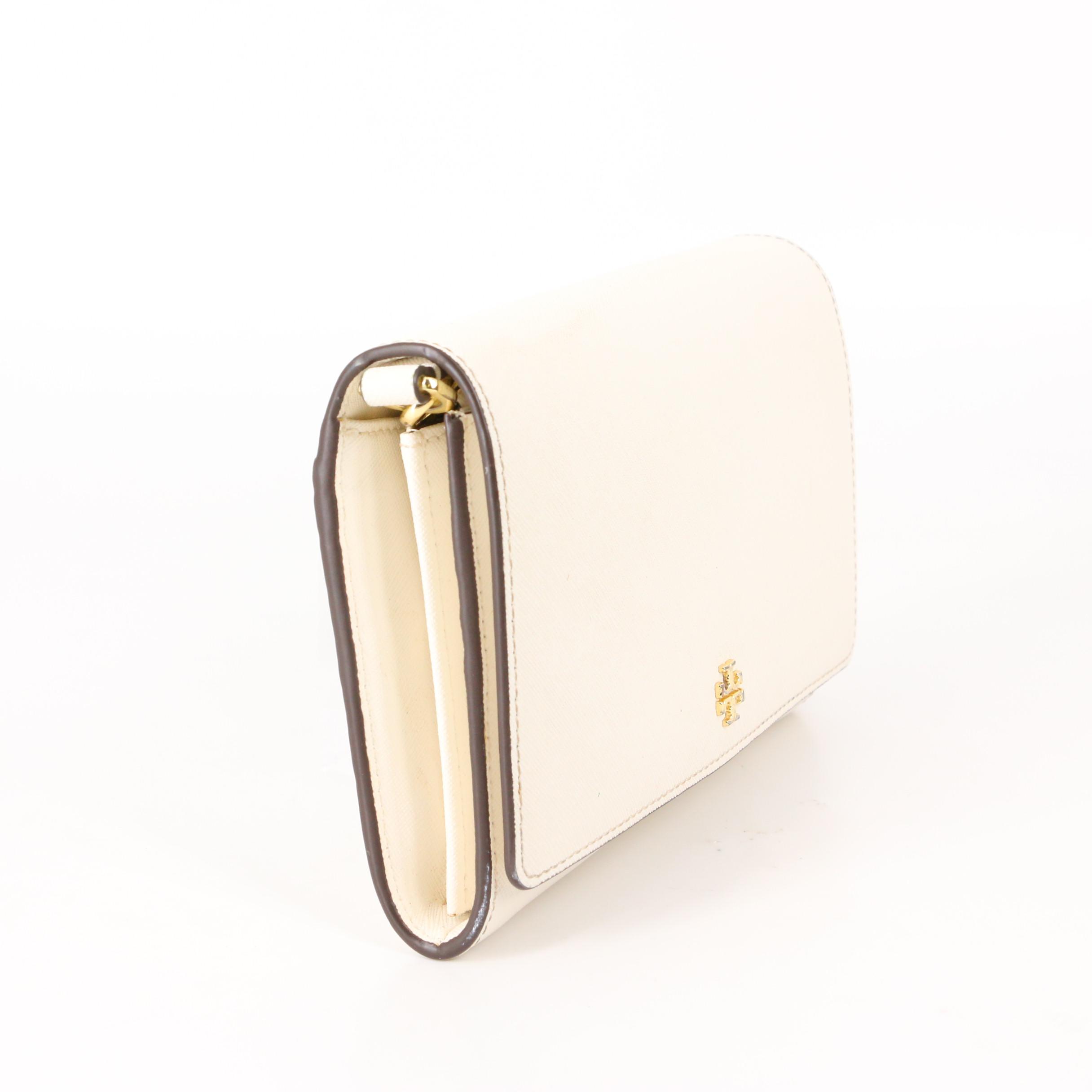 Tory Burch Robinson Wallet-on-Chain Clutch in White Saffiano Leather