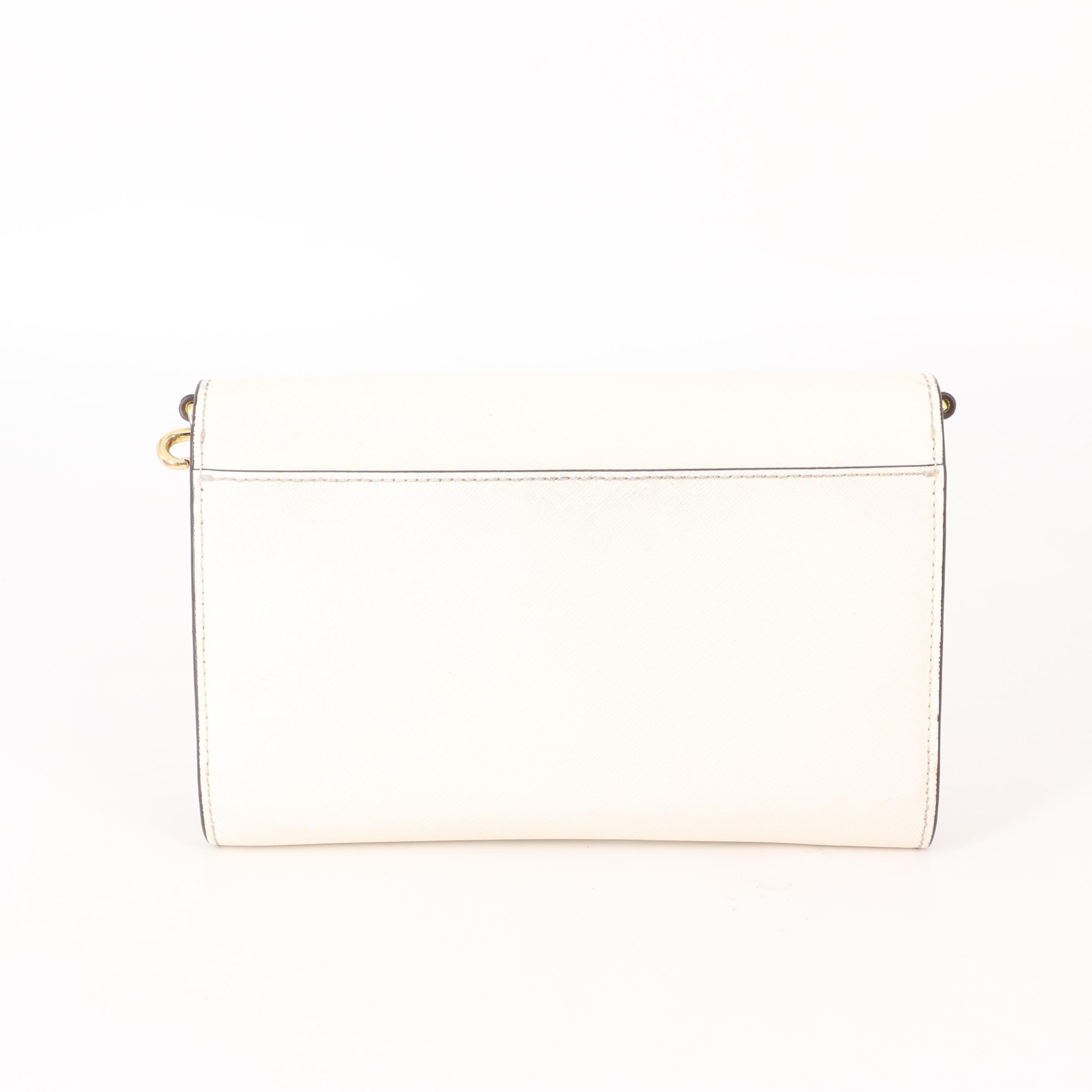 Tory Burch Robinson Wallet-on-Chain Clutch in White Saffiano Leather