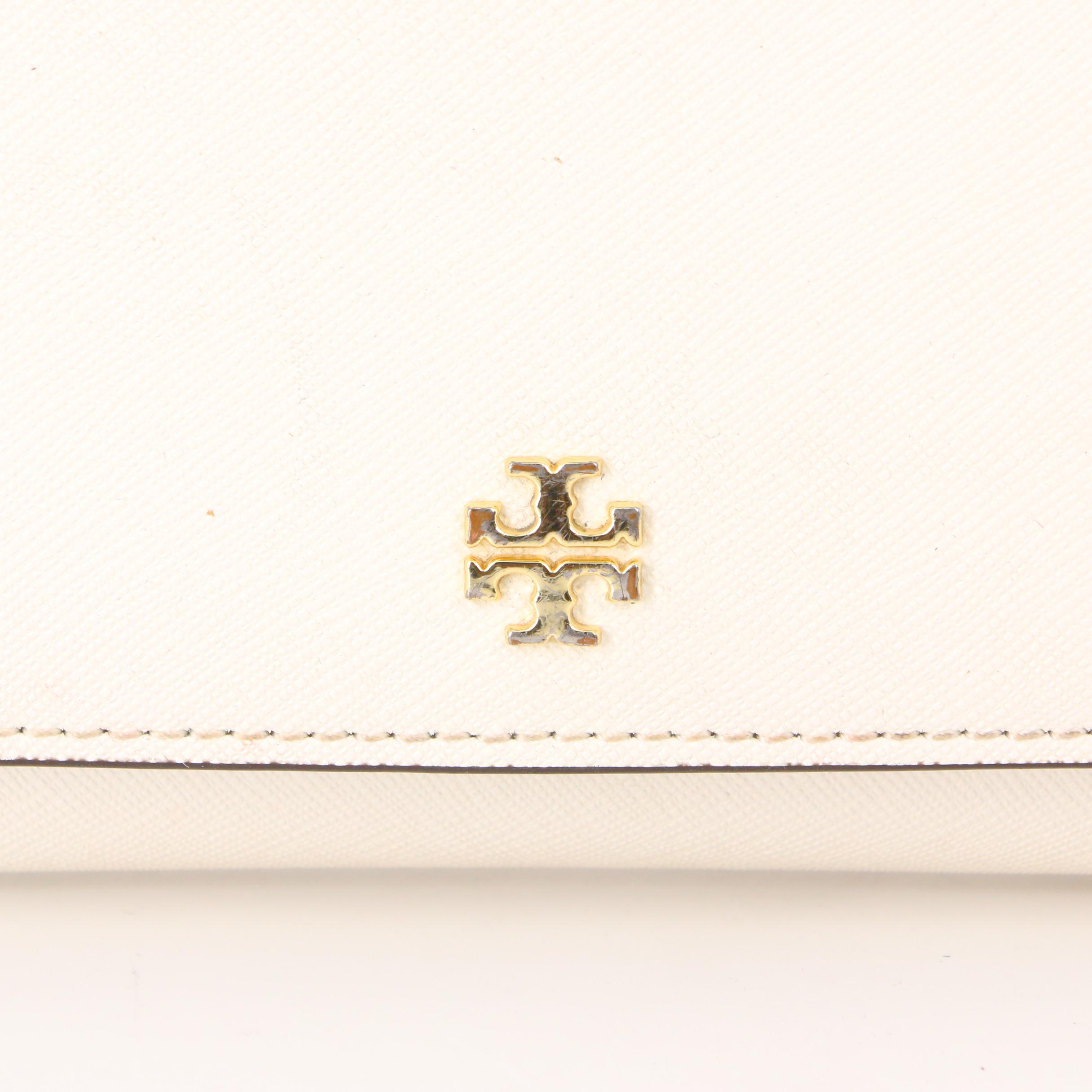 Tory Burch Robinson Wallet-on-Chain Clutch in White Saffiano Leather