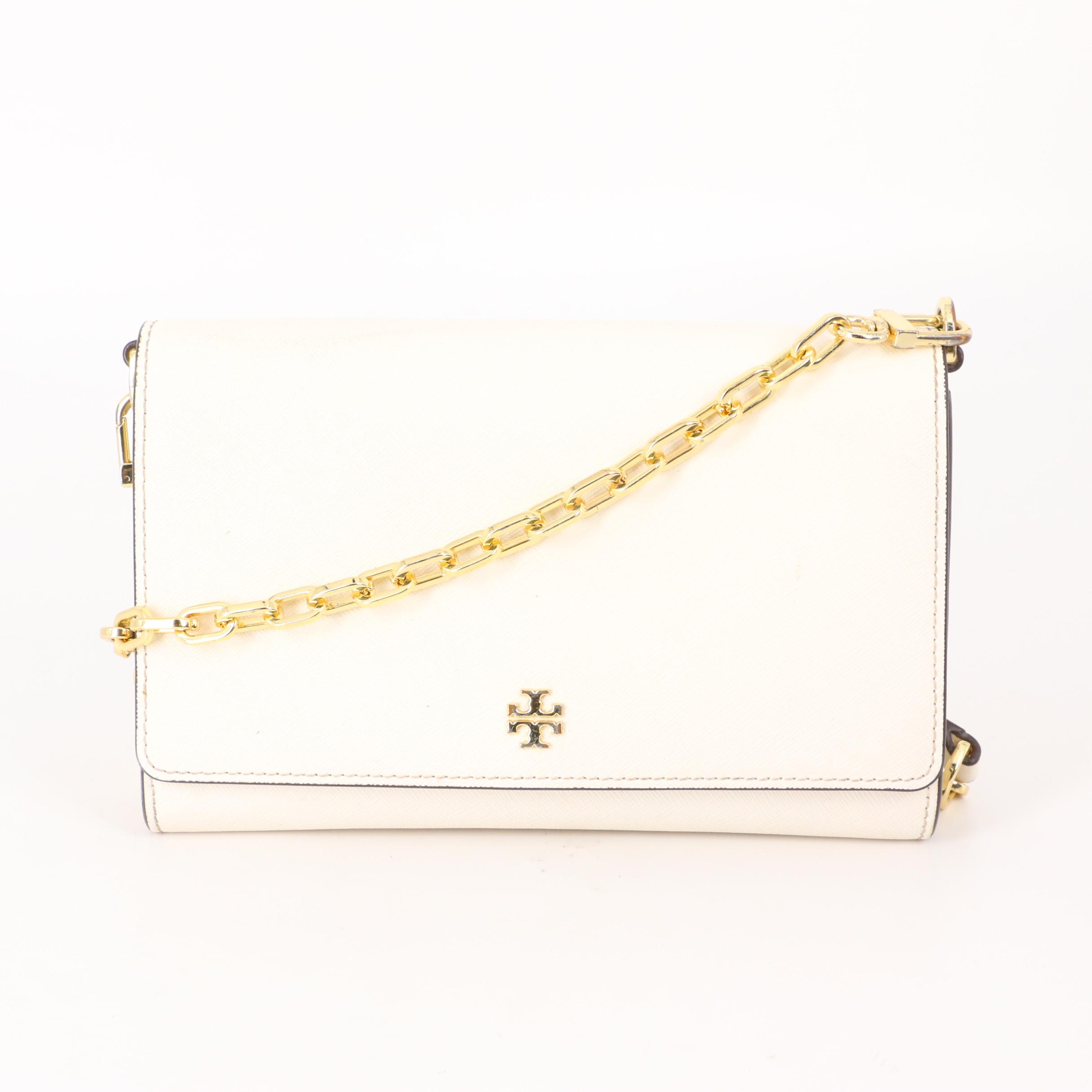 Tory Burch Robinson Wallet-on-Chain Clutch in White Saffiano Leather
