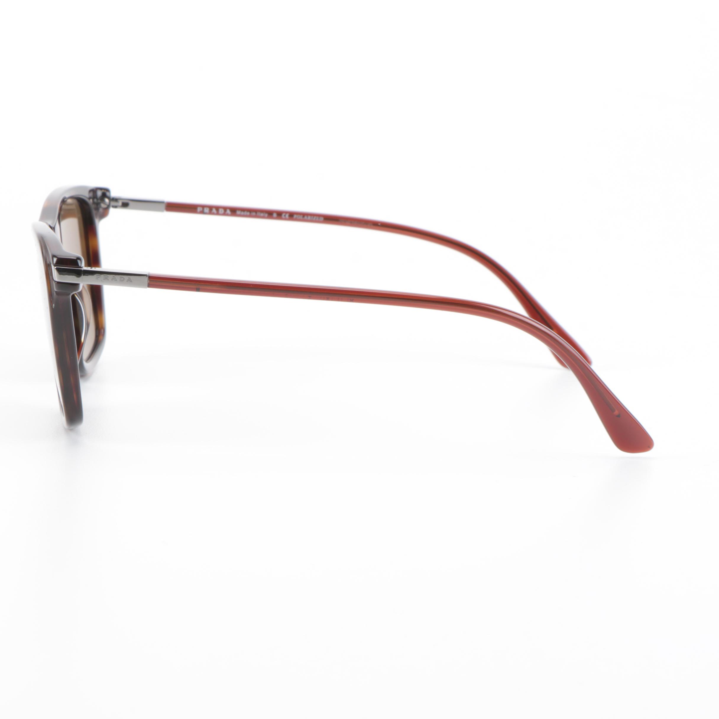 Prada SPR19X Square Dark Havana Frame Sunglasses with Brown Polarized Lenses