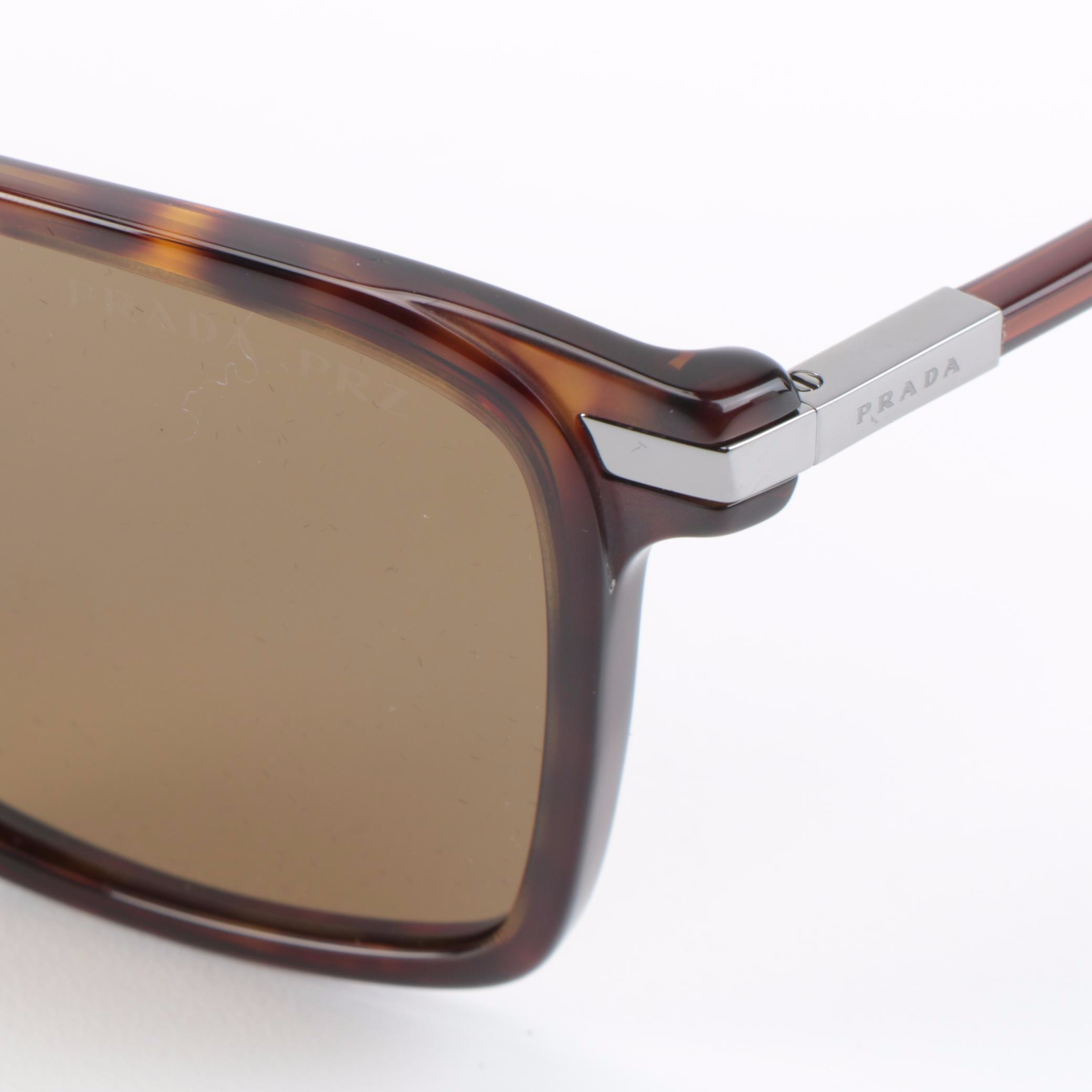 Prada SPR19X Square Dark Havana Frame Sunglasses with Brown Polarized Lenses