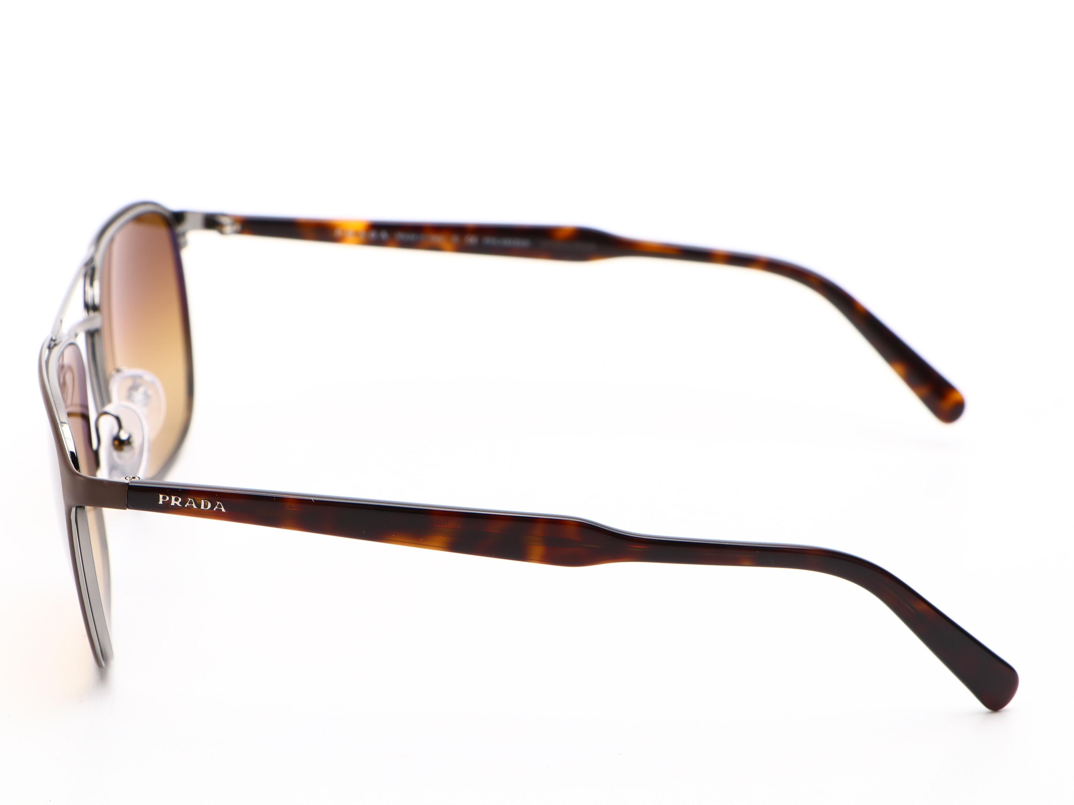 Prada SPR 75V Rectangular Aviator Polarized Sunglasses in Brown/Tortoise